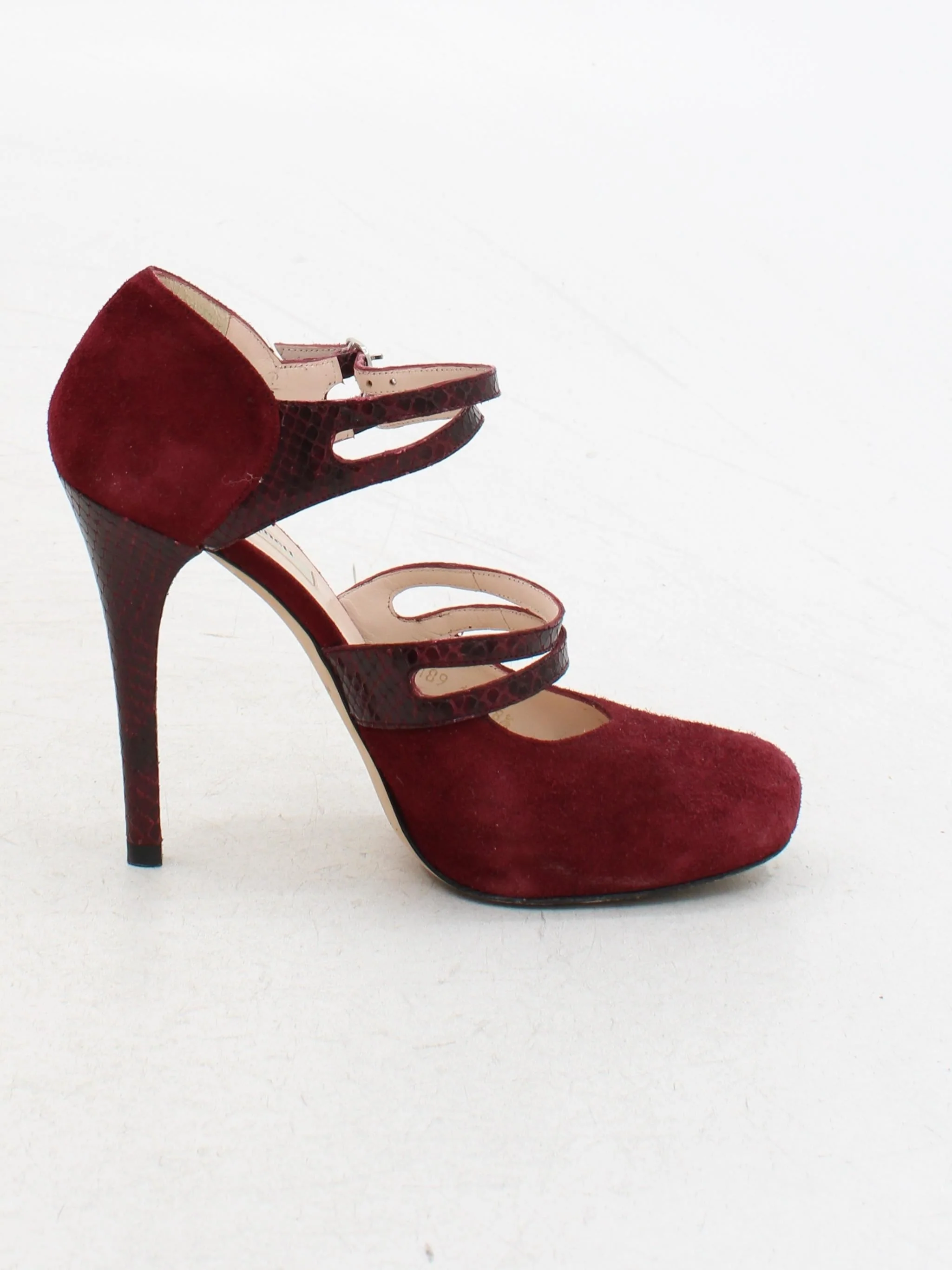 L.K. Bennett Women's Heels UK 5 Red Animal Print Suede with Leather Court - Image 5