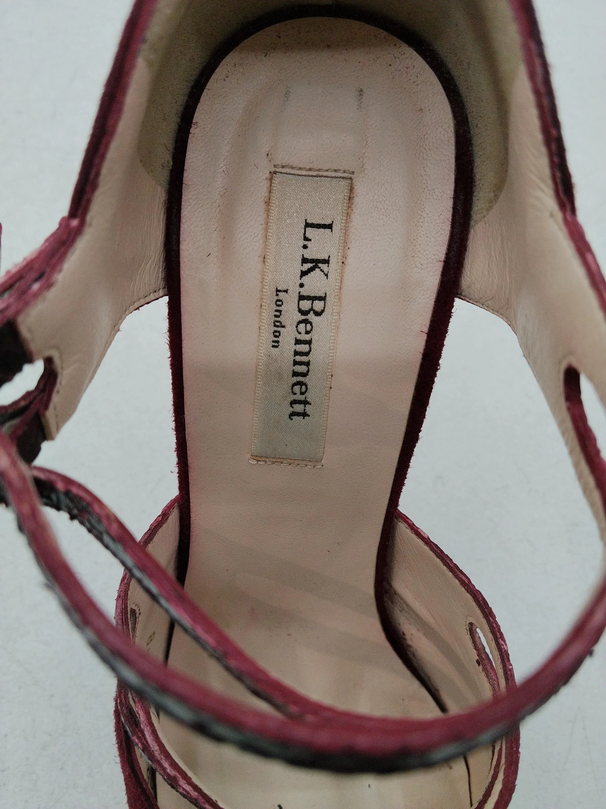 L.K. Bennett Women's Heels UK 5 Red Animal Print Suede with Leather Court - Image 6