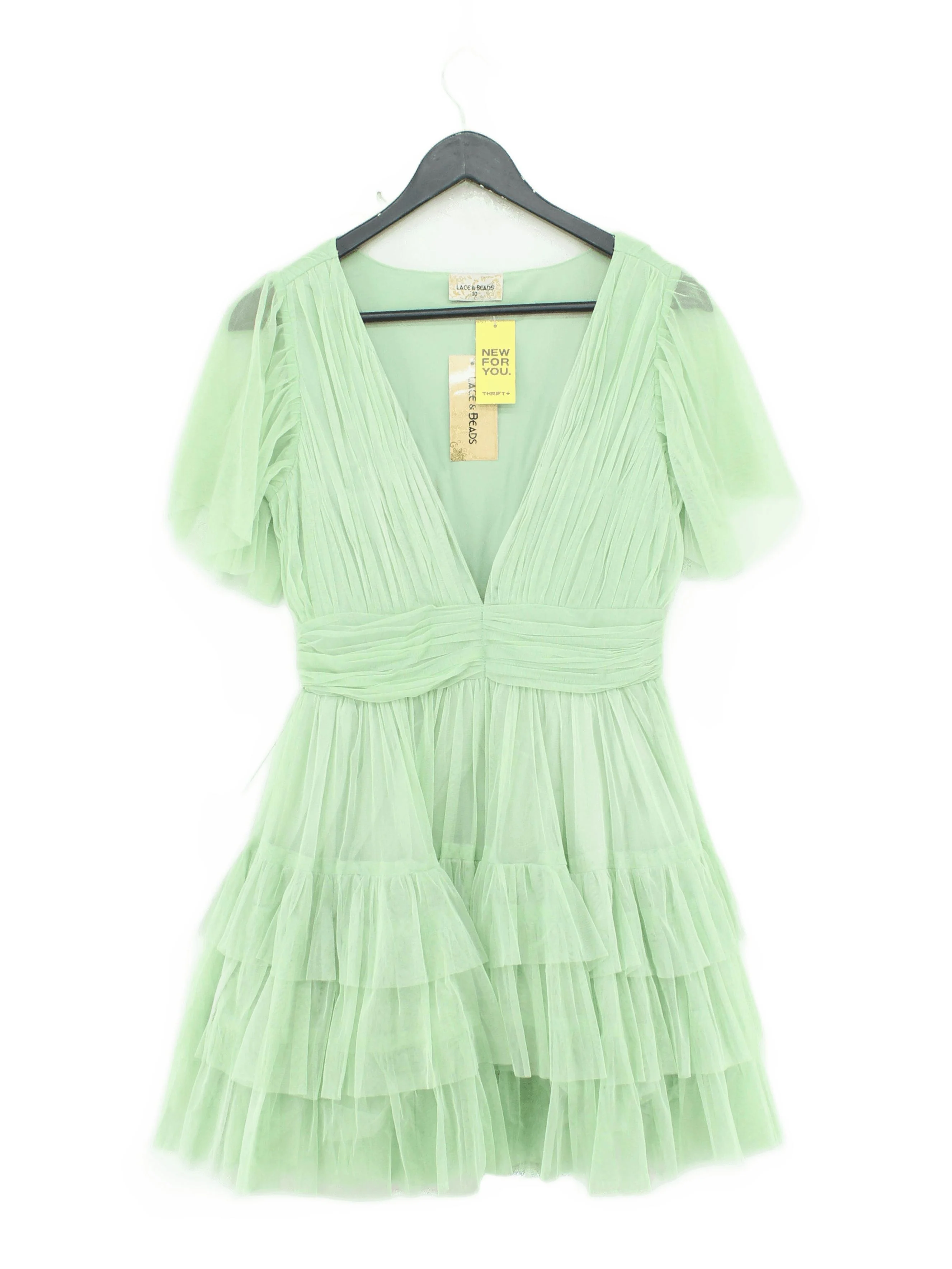 lace & beads Skater Mini Dress UK10 in Green