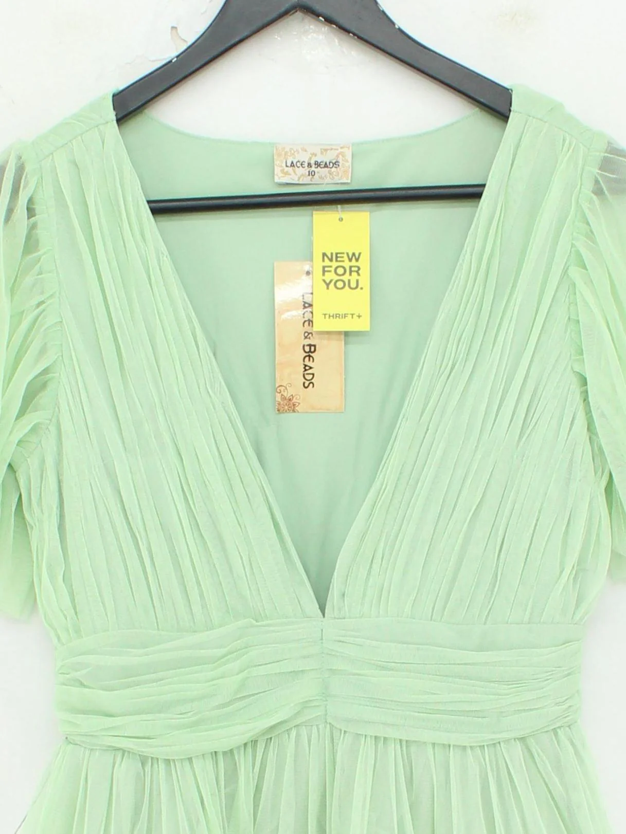 lace & beads Skater Mini Dress UK10 in Green - Image 3