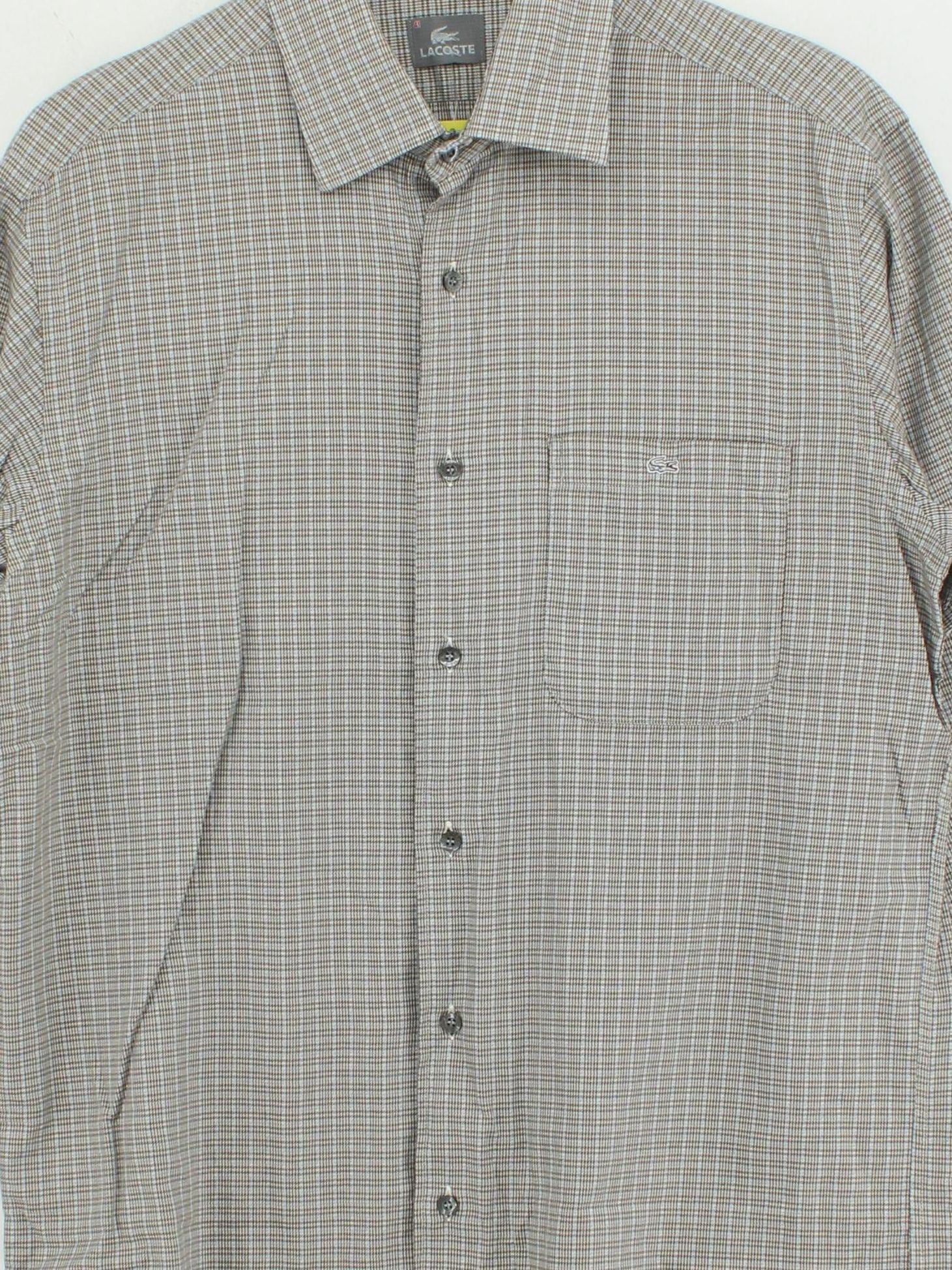 Lacoste Men's Shirt Collar: 16 in Brown Checkered 100% Cotton Basic - Image 3