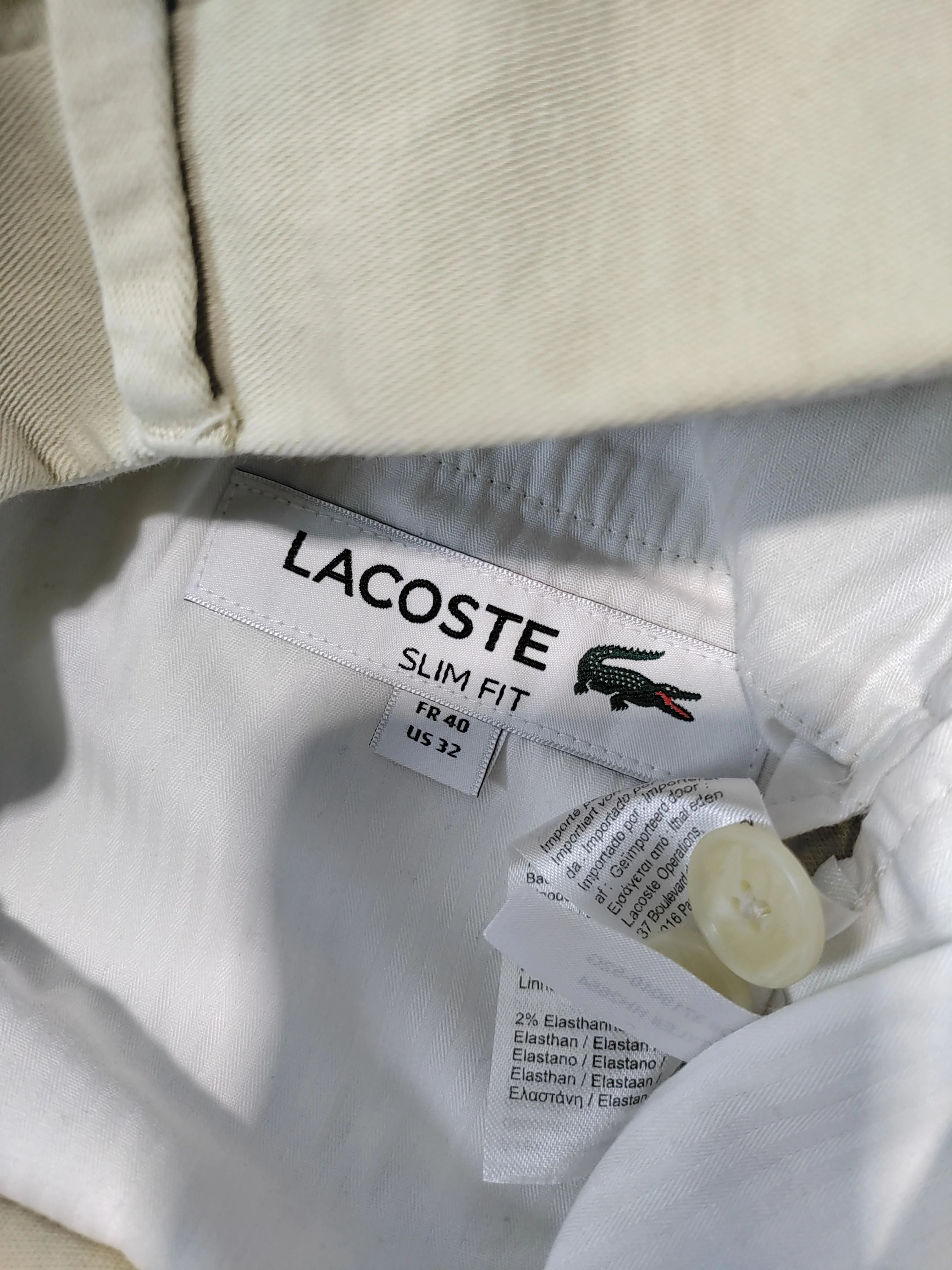 Lacoste Men's Trousers W 32 in Cream Cotton with Linen, Elastane Tapered Chino - Image 5