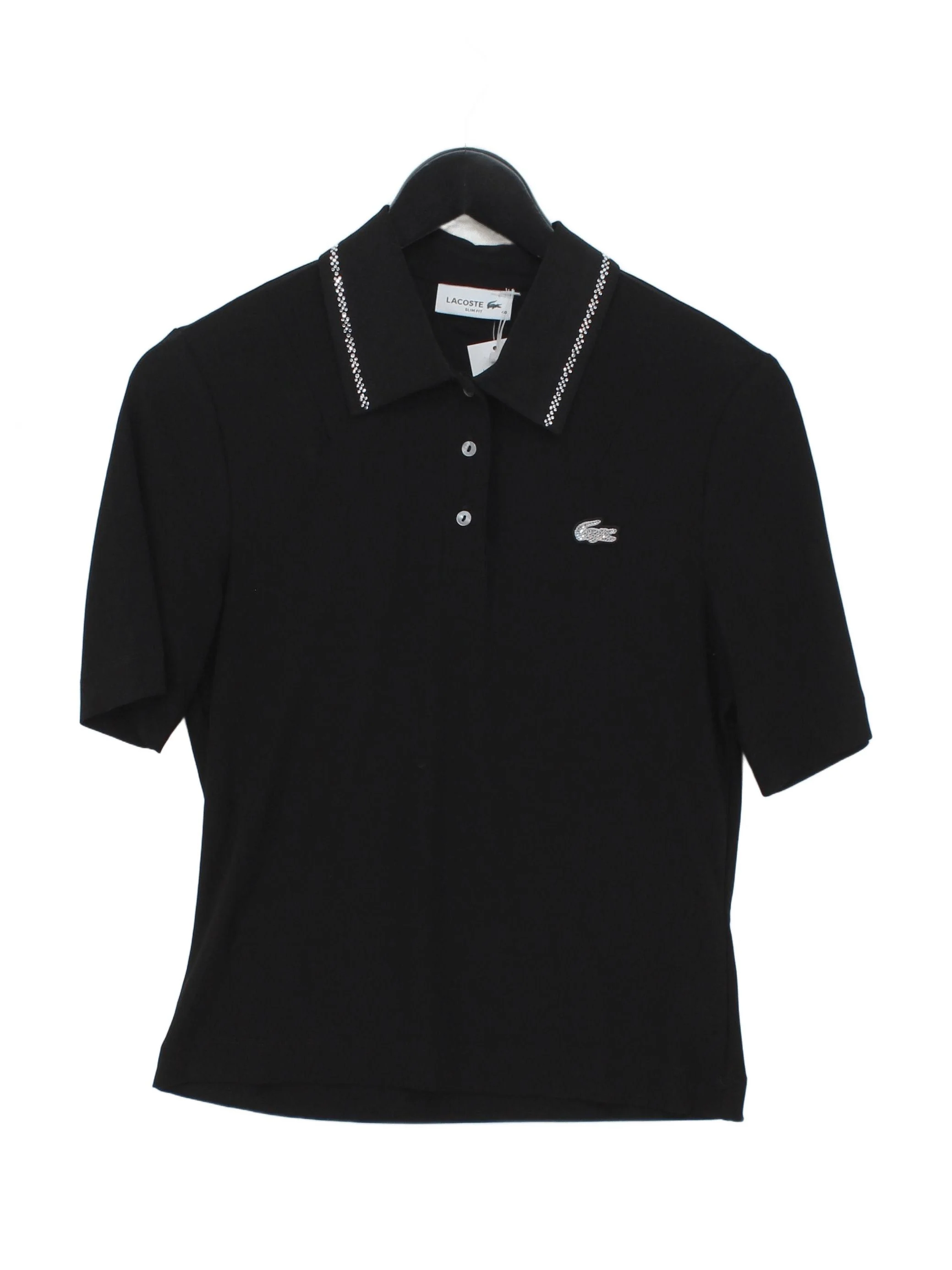 Lacoste Women's Polo UK 12 Black Polyester with Elastane Basic