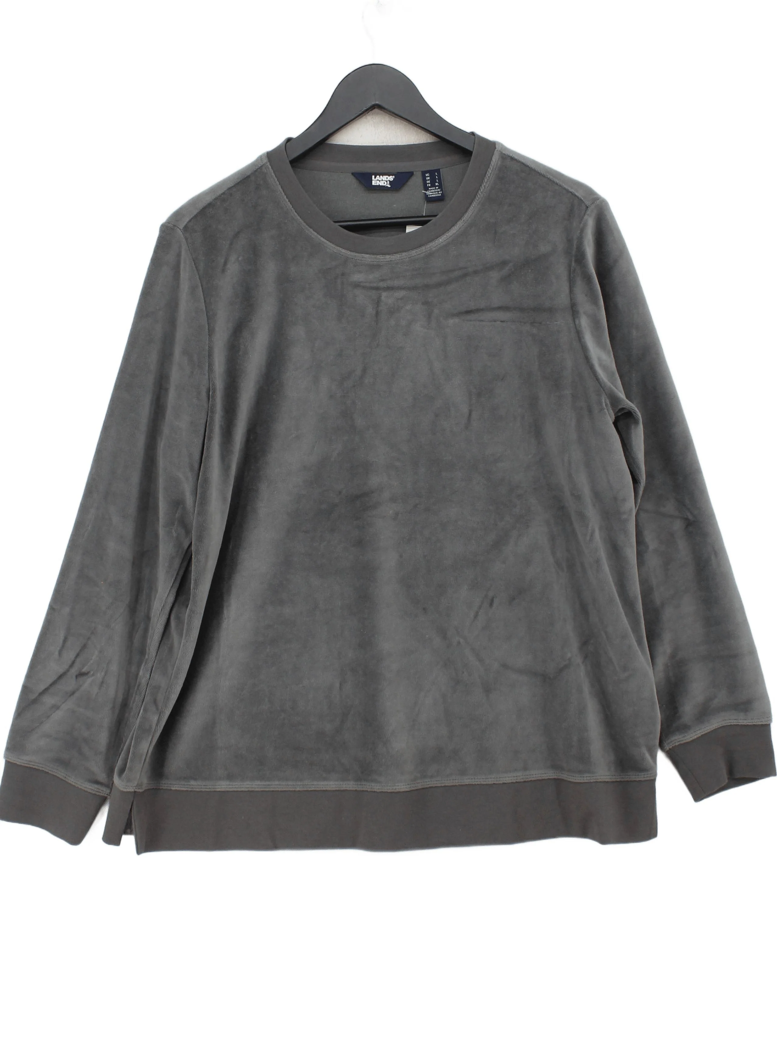 Lands End Men's Hoodie L Grey Cotton with Polyester Pullover