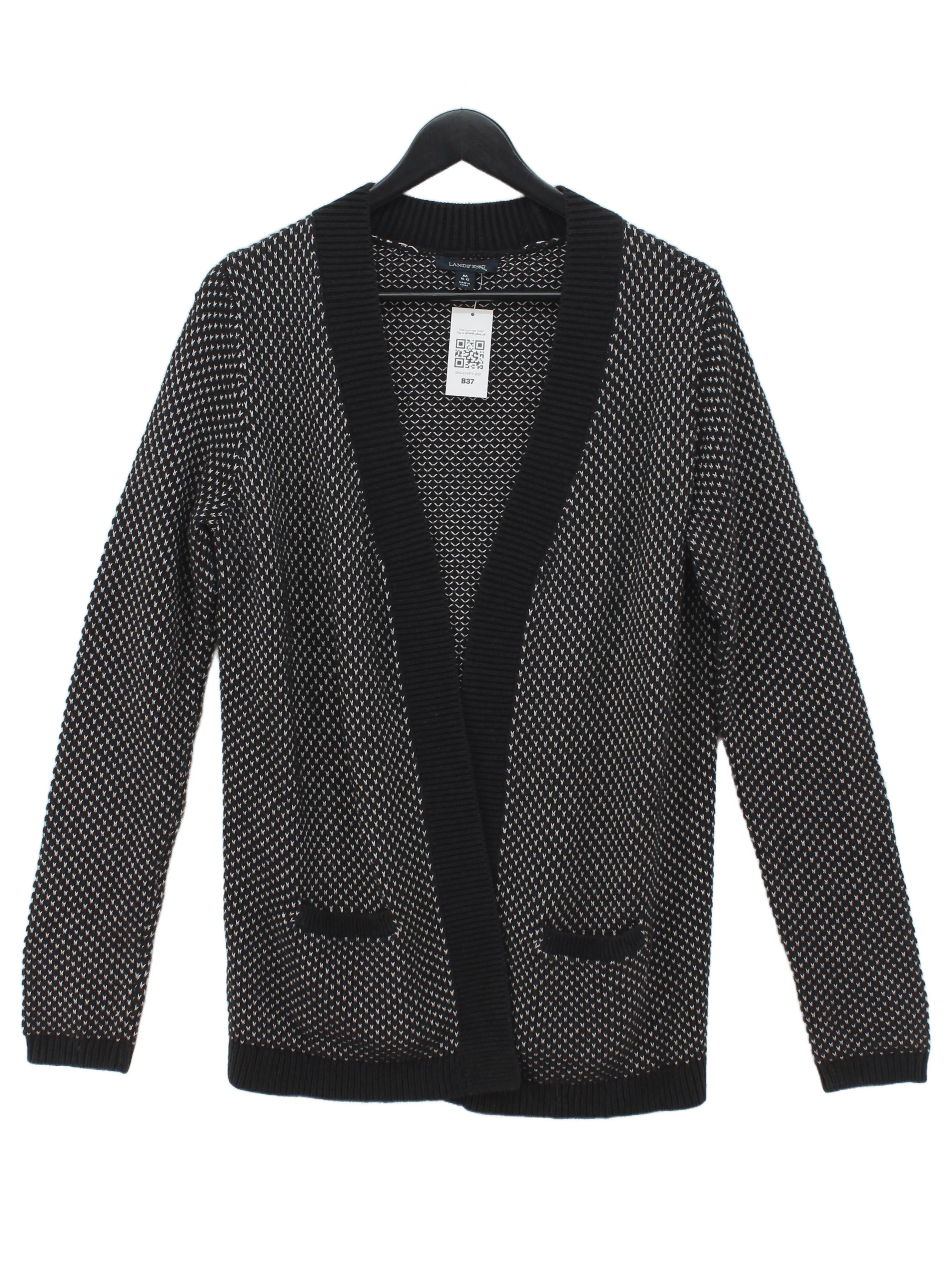 Lands End Women's Cardigan M Black Cotton with Acrylic V-Neck Cardigan