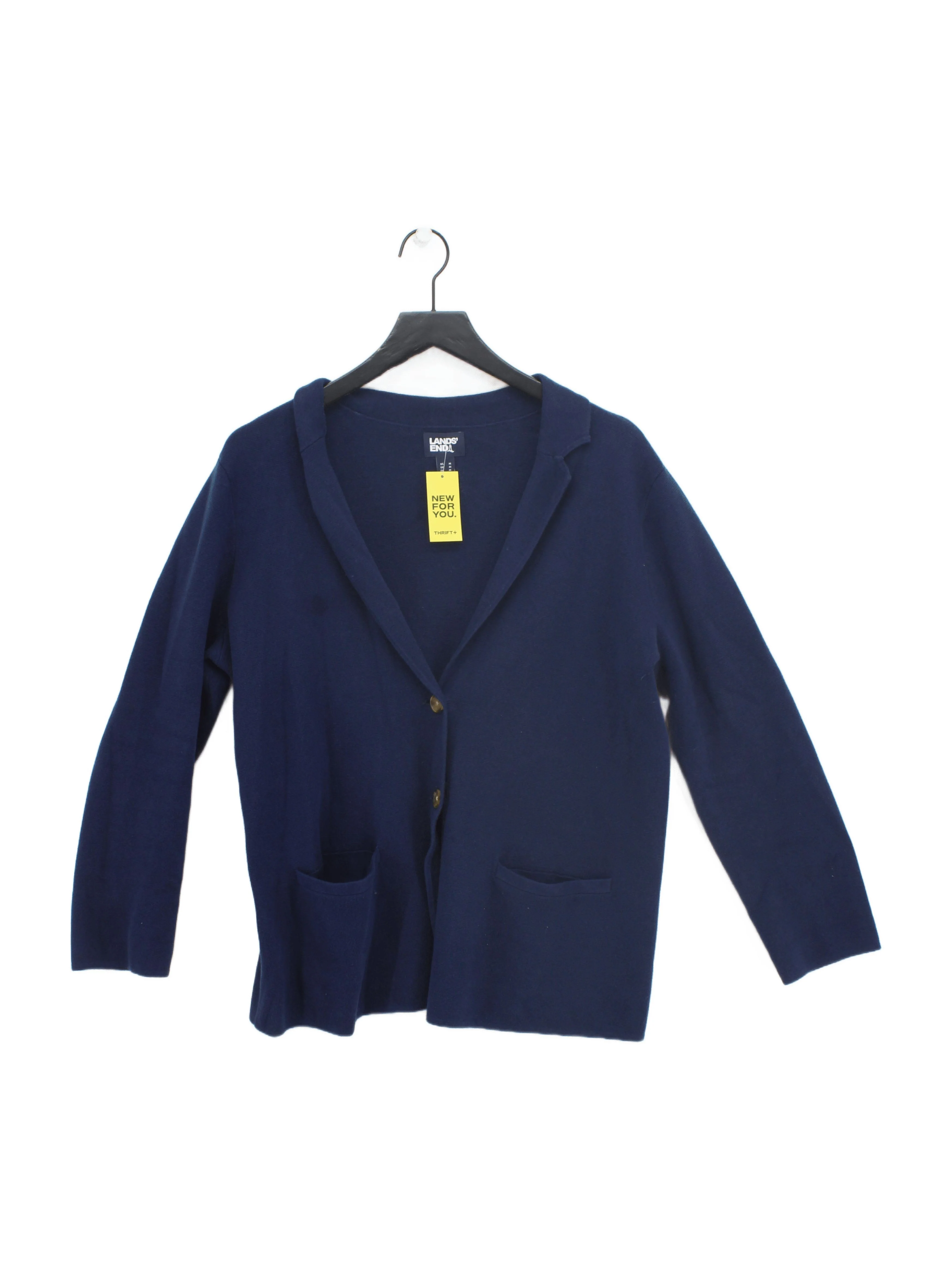 Lands End Women's Cardigan M Blue 100% Cotton Collared Cardigan