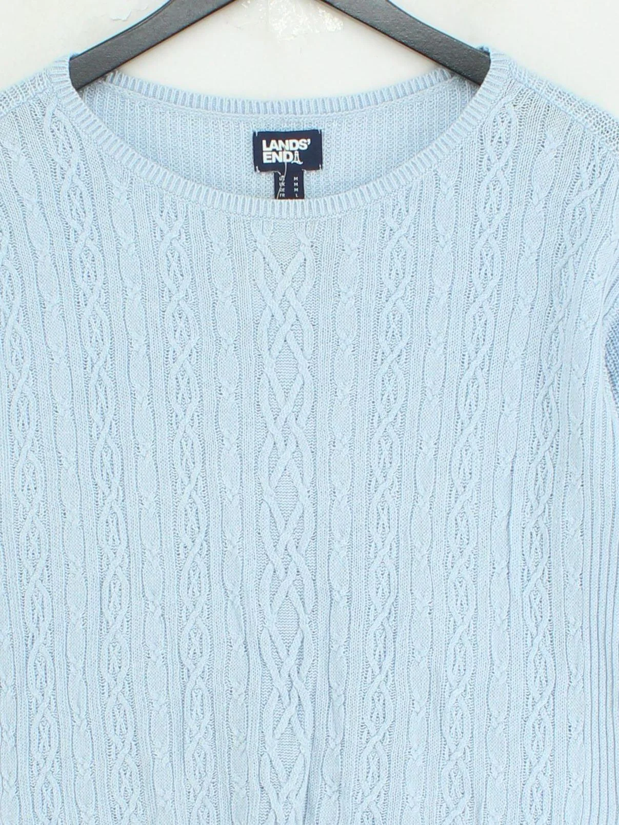 Lands End Women's Jumper M Blue Linen with Cotton Round Neck Pullover - Image 3