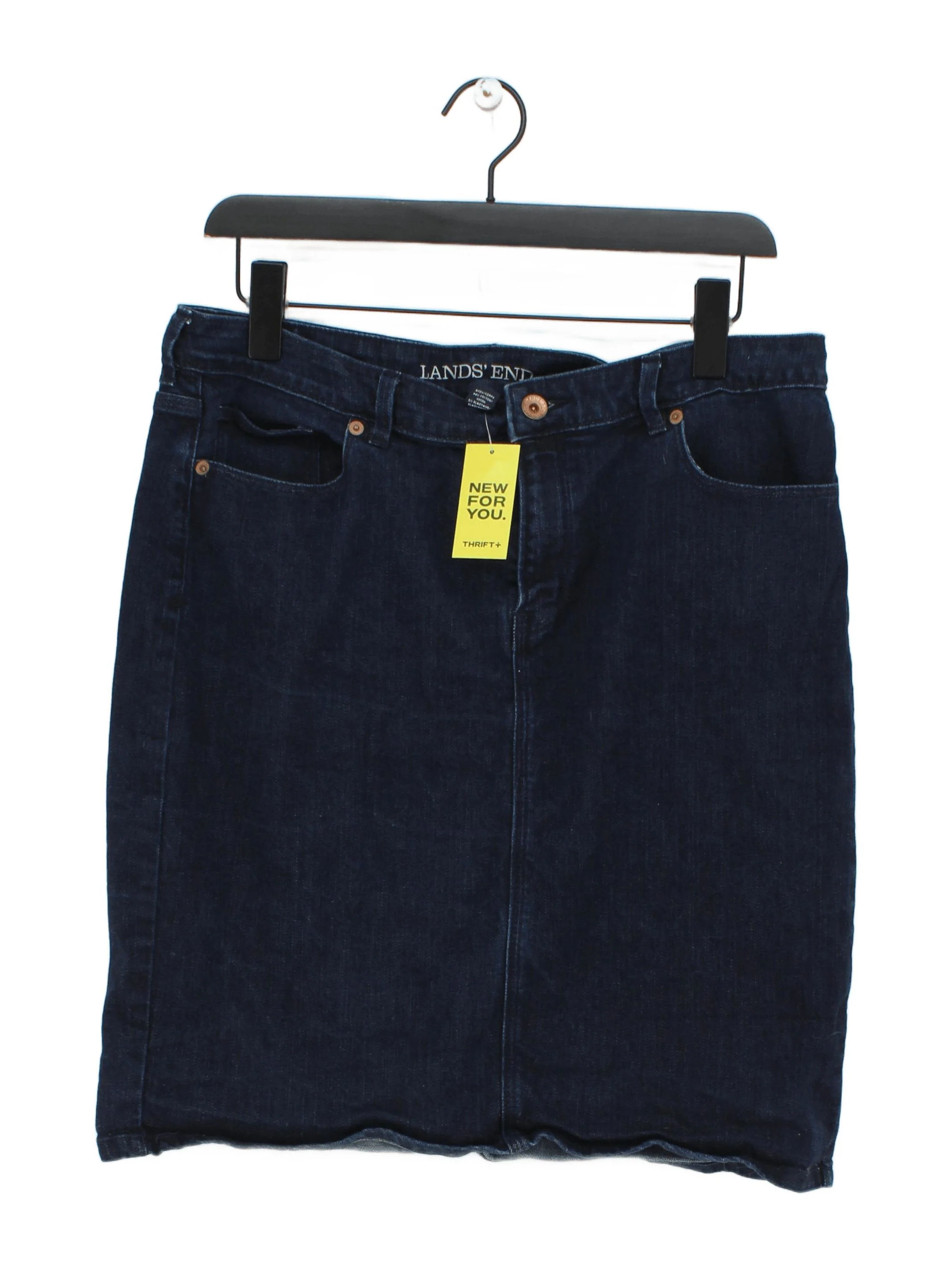Lands End Women's Midi Skirt UK 16 Blue Cotton with Elastane Straight & Pencil