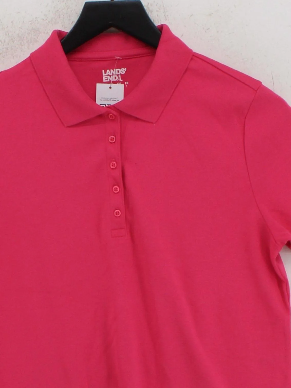 Lands End Women's Polo M Pink Cotton with Spandex Short Sleeve Collared Basic - Image 3
