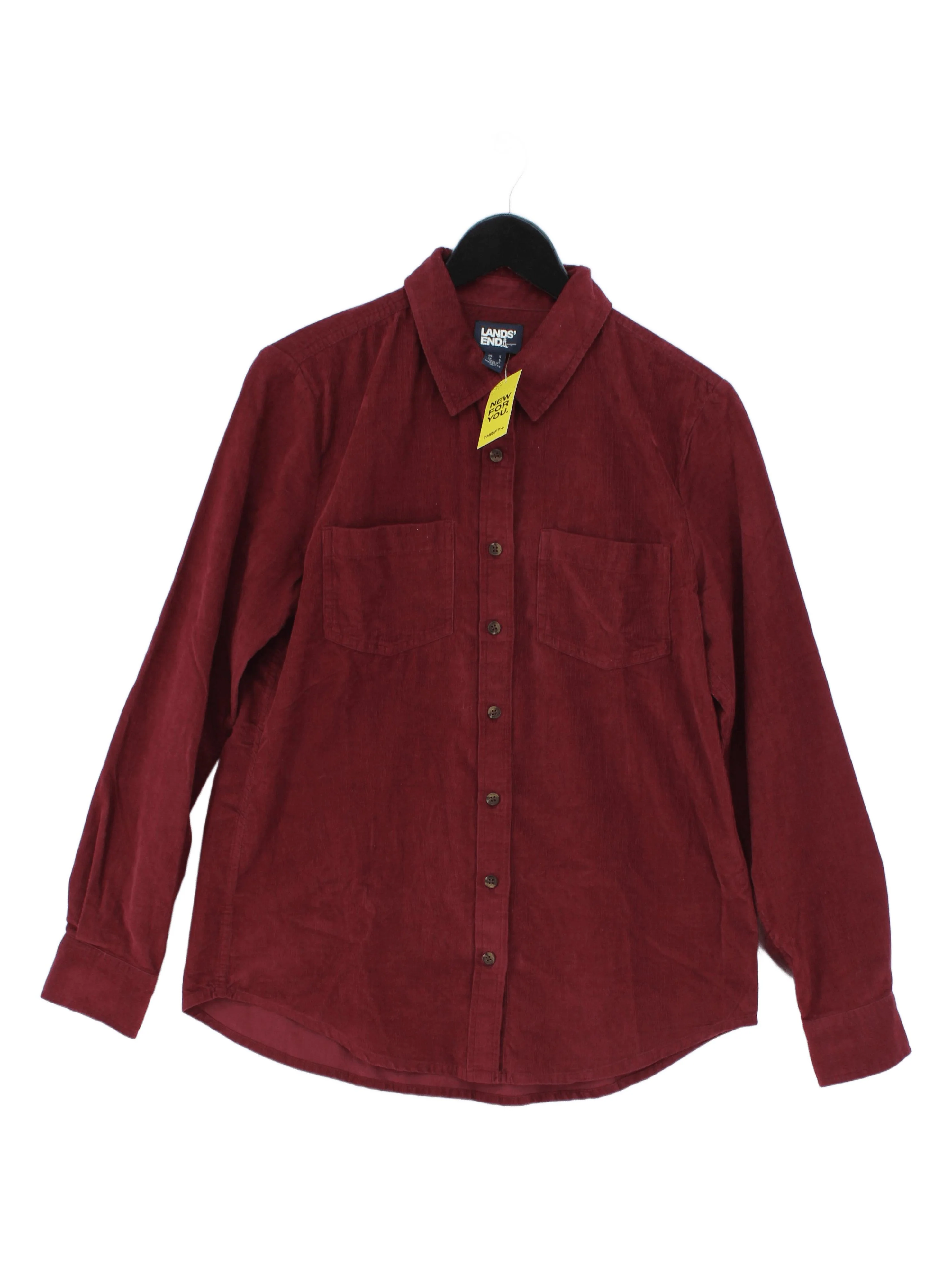 Lands End Women's Shirt S Red 100% Cotton Long Sleeve Collared Basic