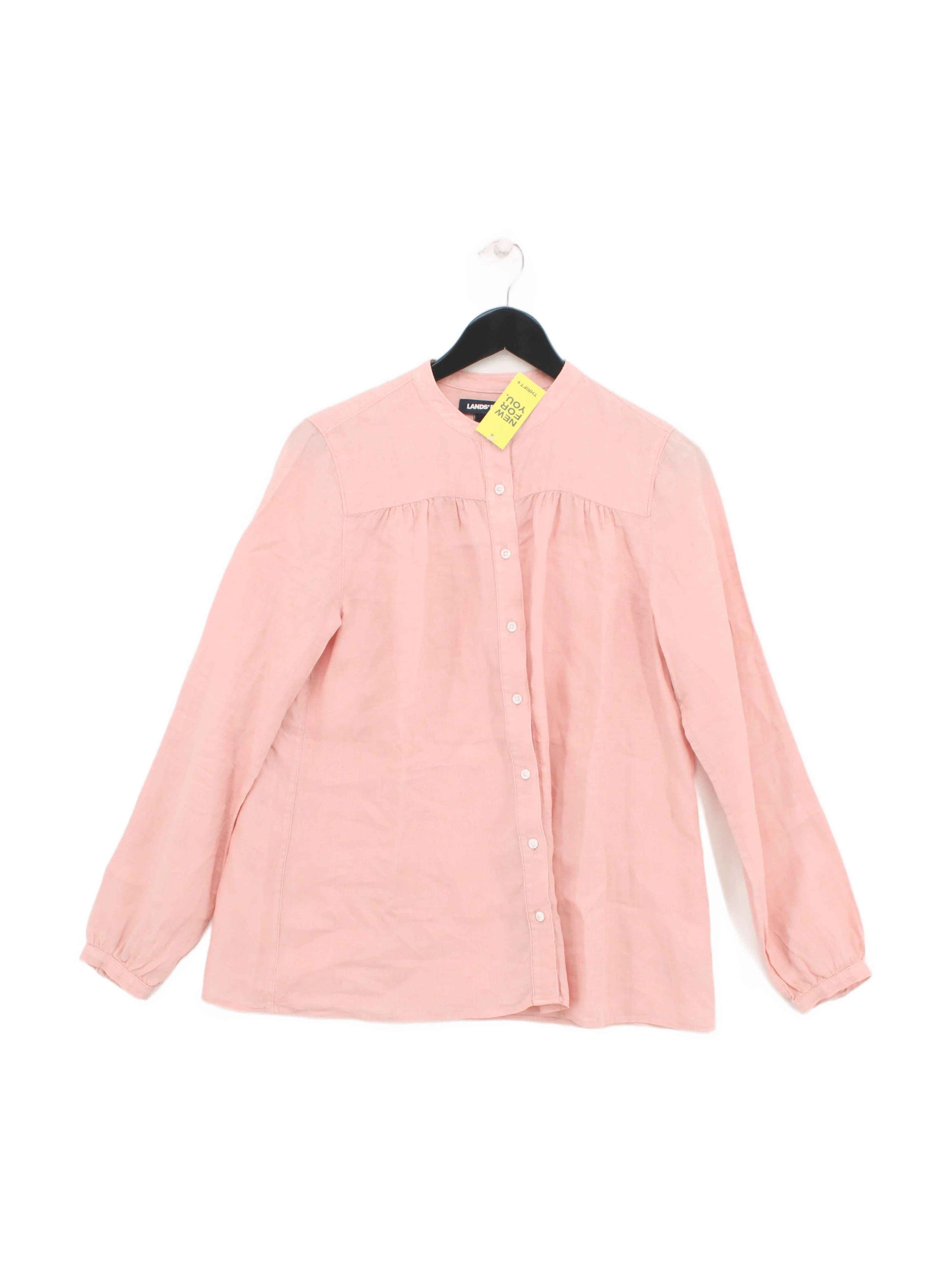 Lands End Women's Shirt UK 12 Pink 100% Linen Long Sleeve Collared Basic