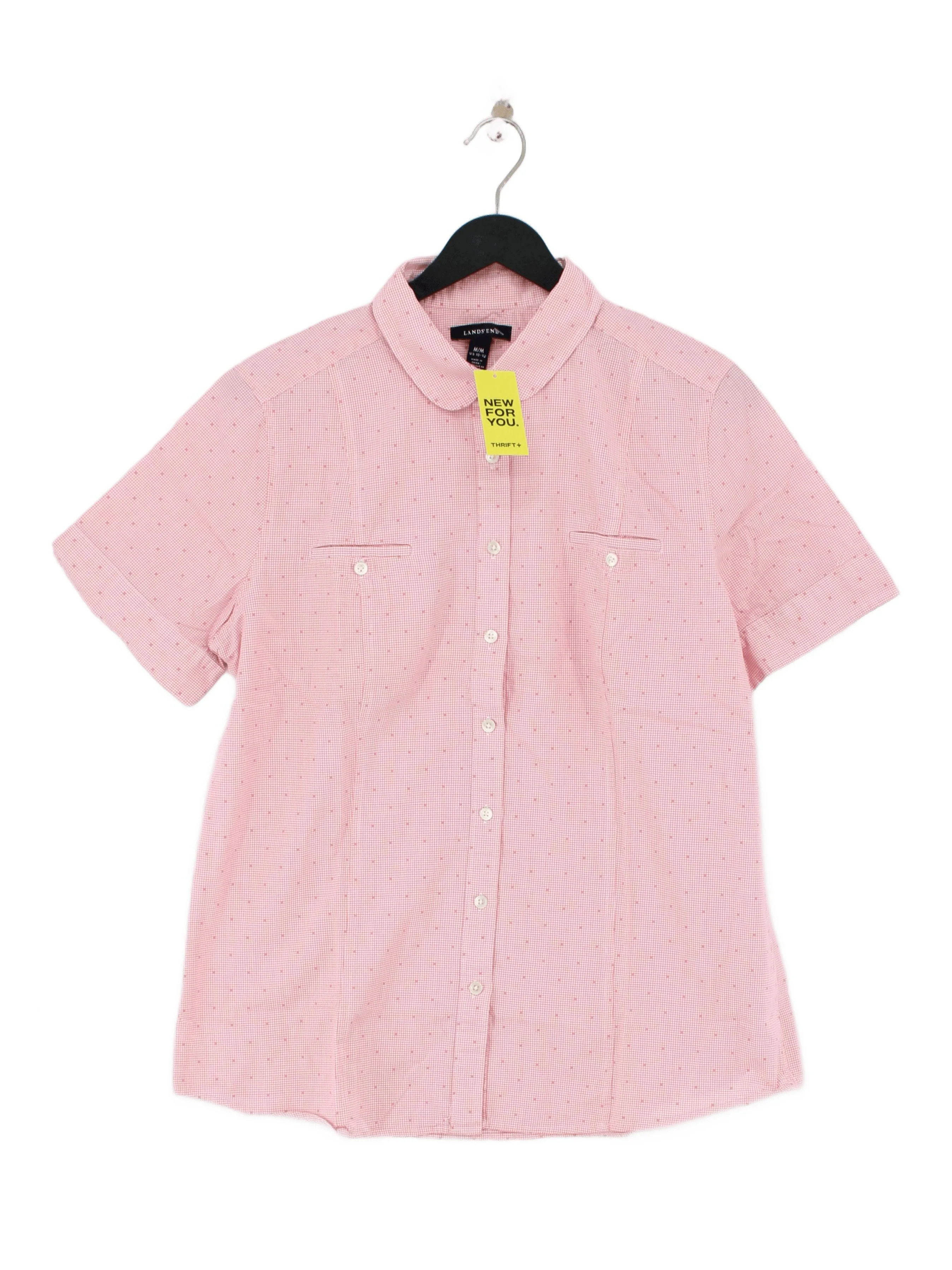 Lands End Women's Shirt UK 14 Pink 100% Cotton Short Sleeve Collared Basic