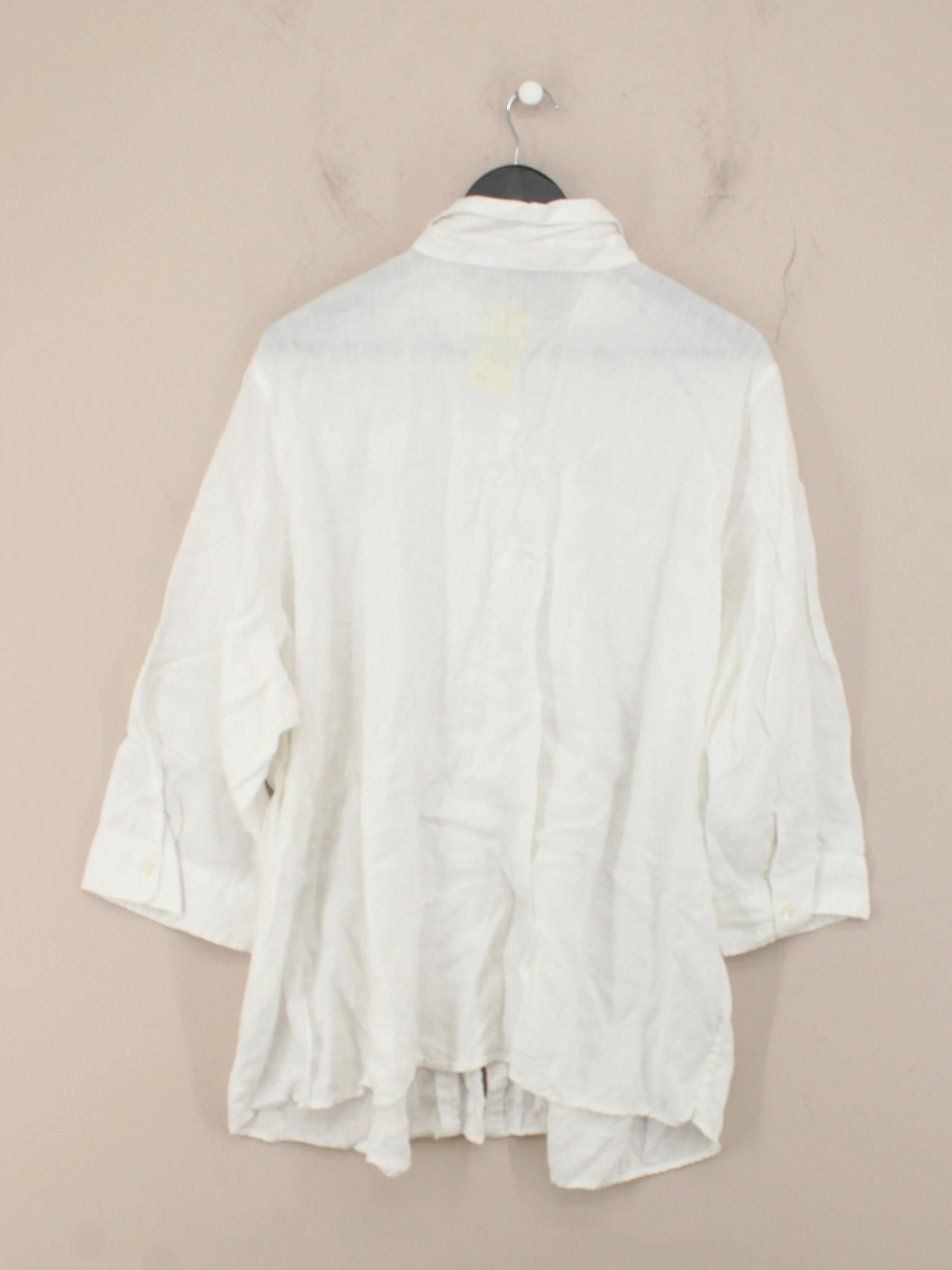 Lands End Women's Shirt UK 28 White 100% Linen 3/4 Sleeve Collared Basic - Image 2