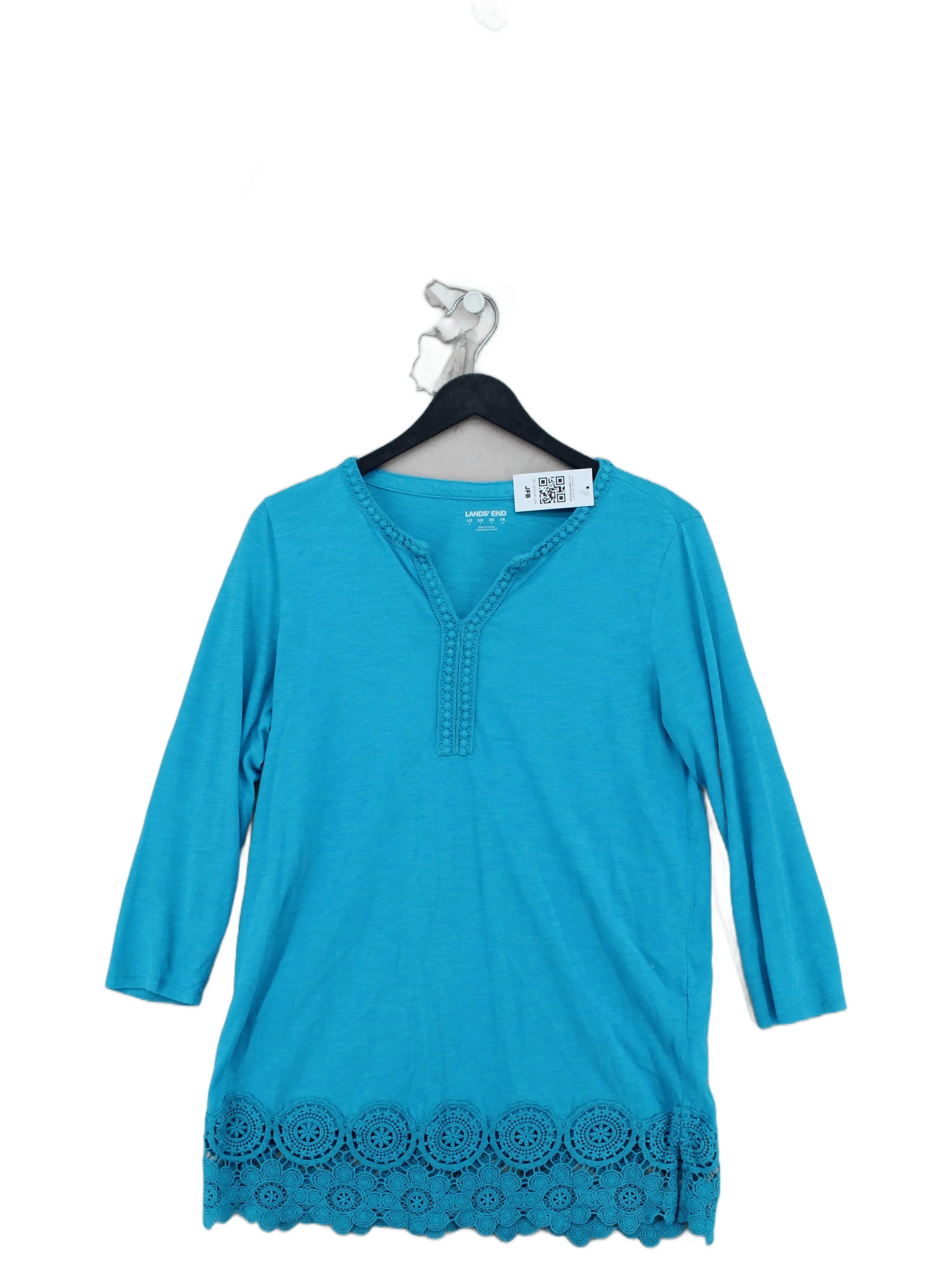Lands End Women's Top S Blue Cotton with Rayon 3/4 Sleeve V-Neck Tunic