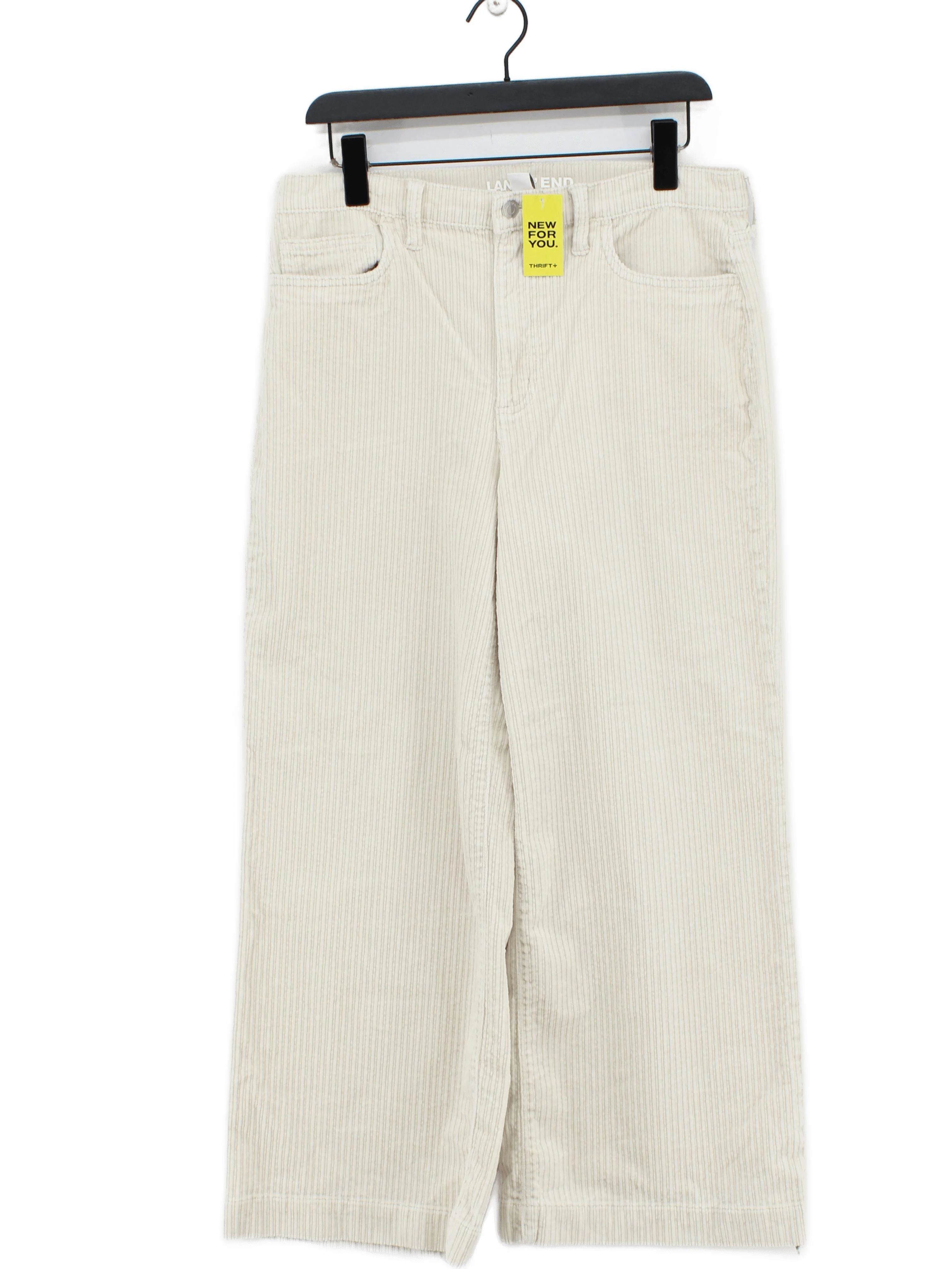 Lands End Women's Trousers UK 14 Cream Cotton with Elastane Wide-Leg Chino