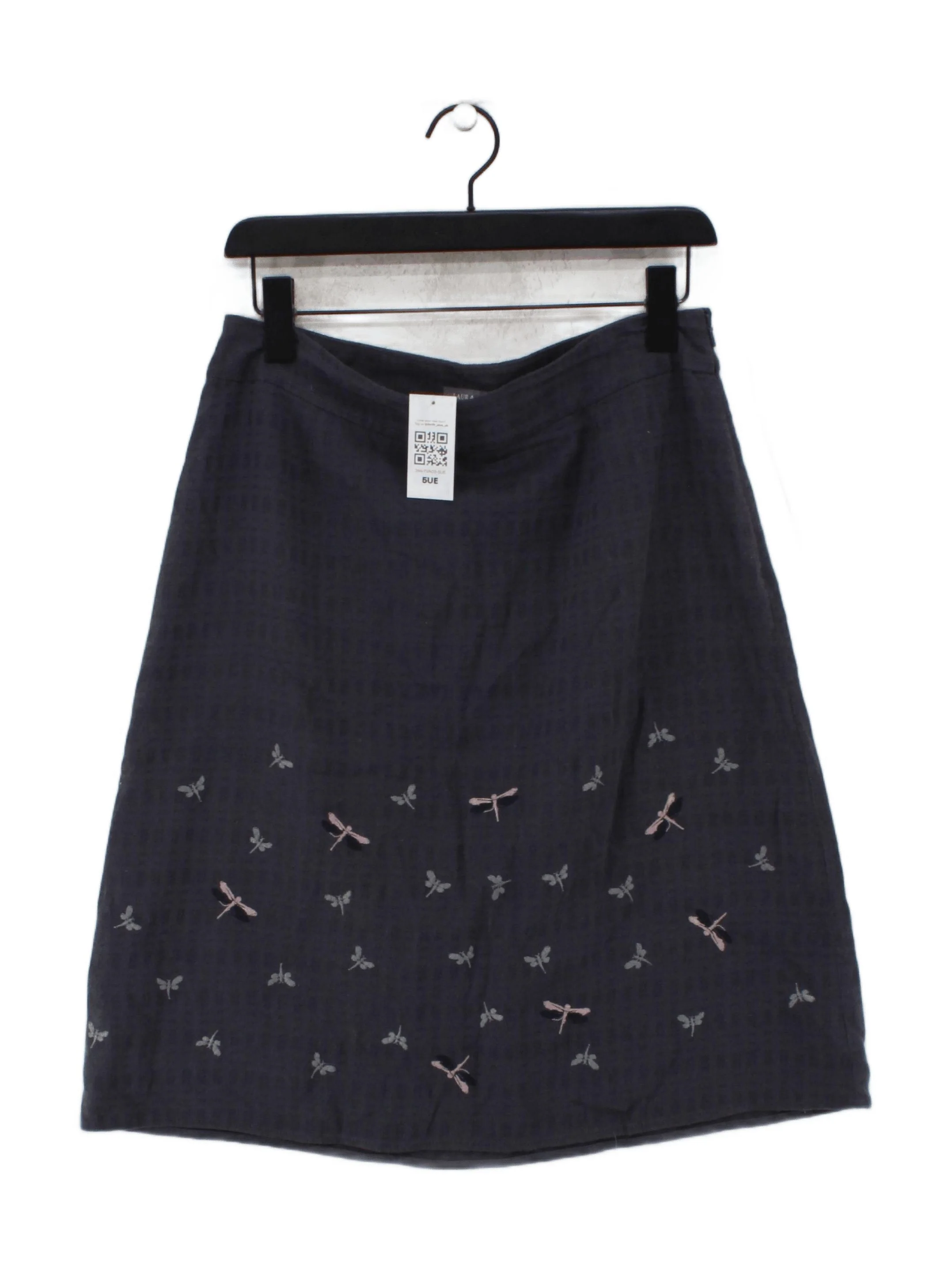 Laura Ashley Women's Midi Skirt UK 12 Grey Cotton with Linen, Viscose A-Line