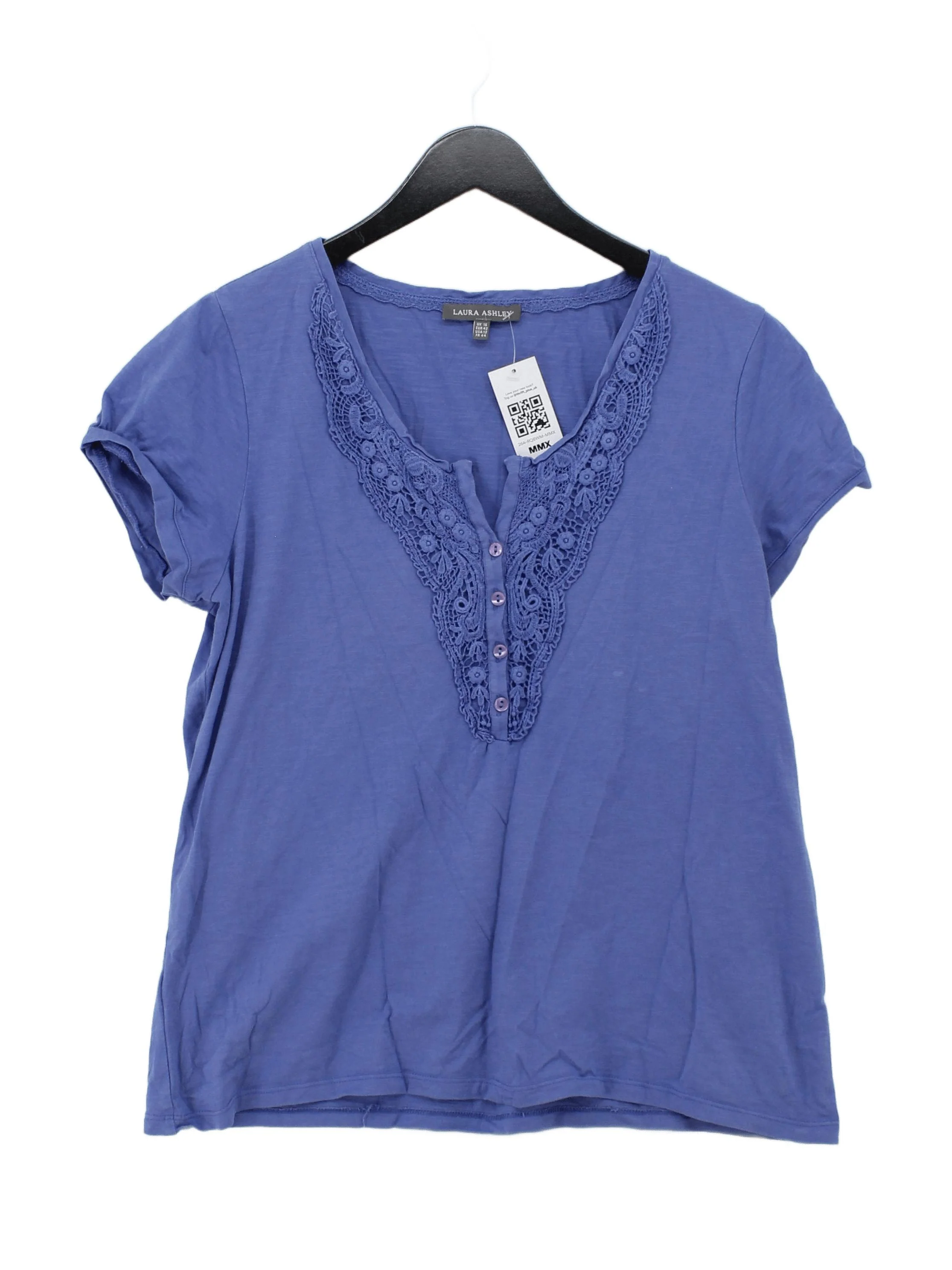 Laura Ashley Women's T-Shirt UK 16 Blue 100% Cotton Short Sleeve V-Neck Basic