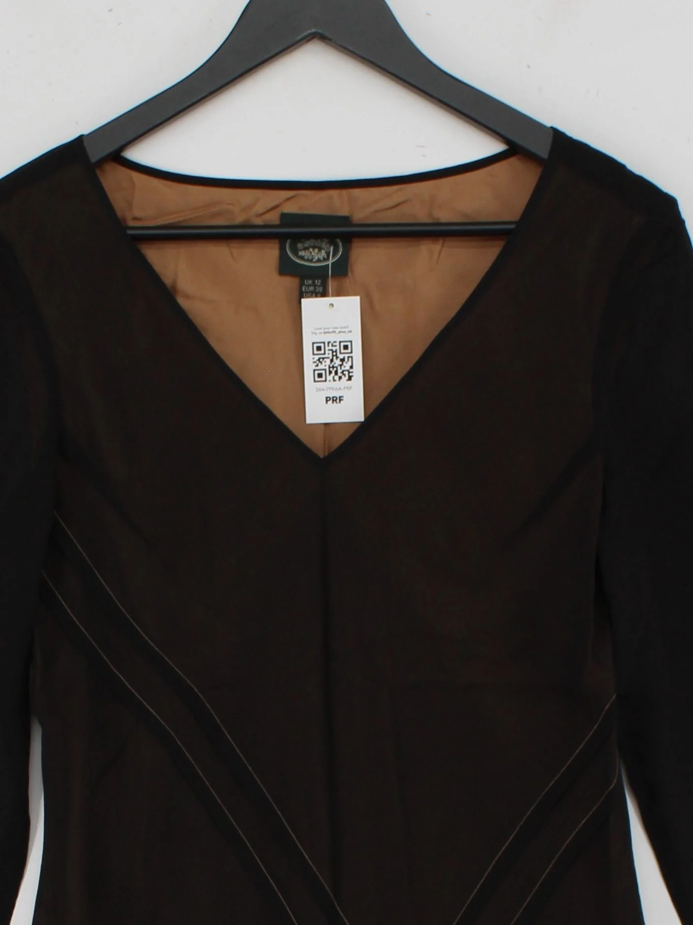 Laura Ashley Women's Top UK 12 Black Silk with Acetate Long Sleeve V-Neck Basic - Image 3