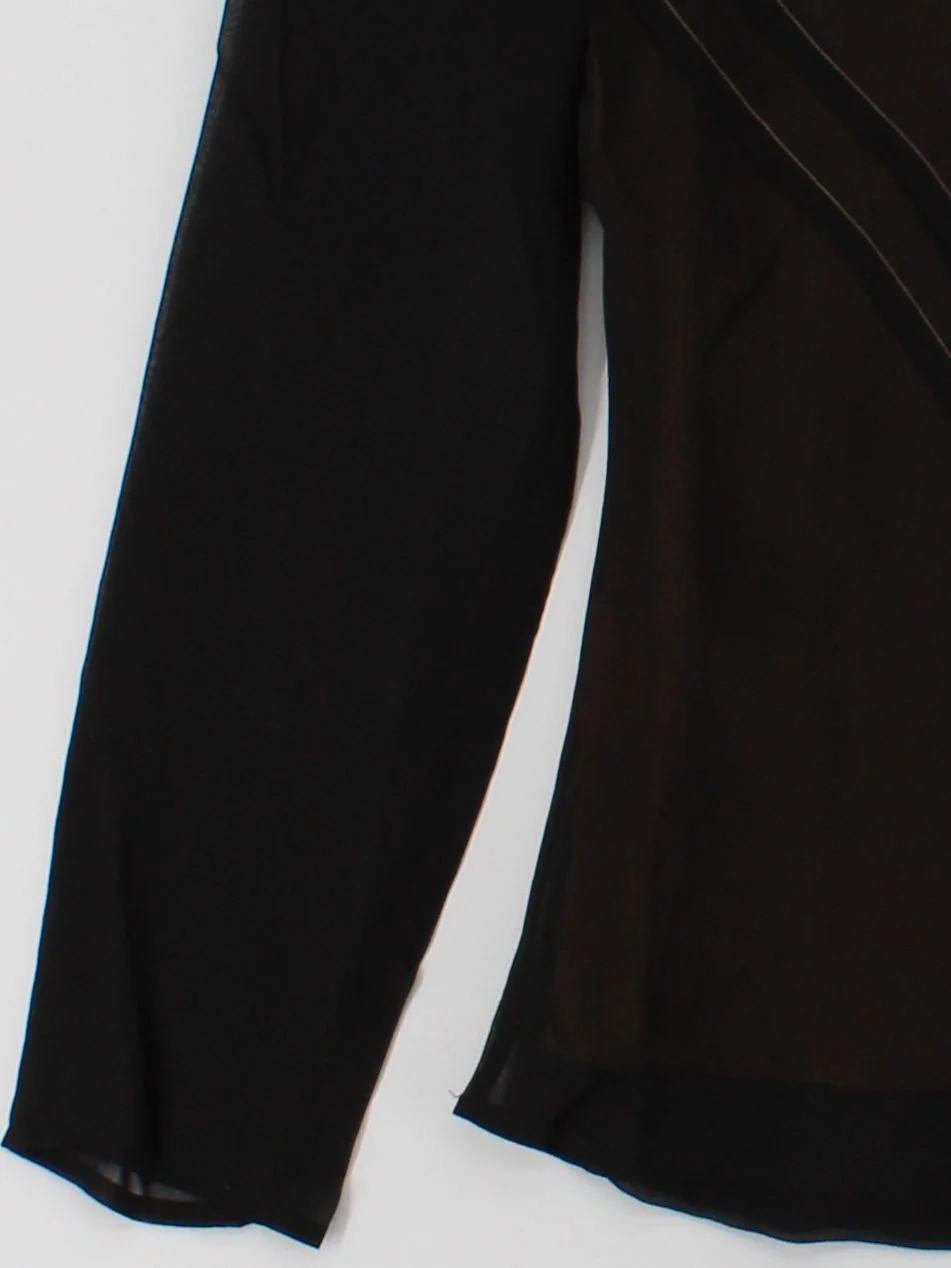 Laura Ashley Women's Top UK 12 Black Silk with Acetate Long Sleeve V-Neck Basic - Image 4