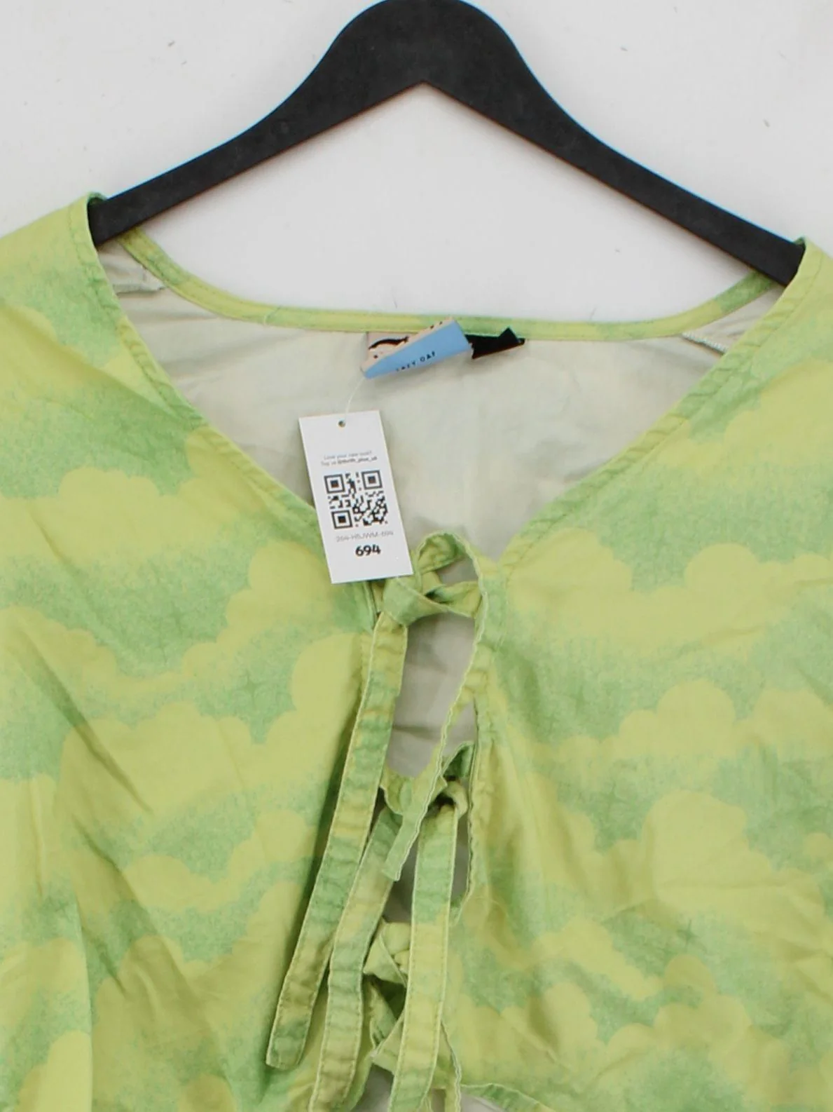 Lazy Oaf Women's Top UK 14 Green 100% Cotton 3/4 Sleeve V-Neck Cropped - Image 3
