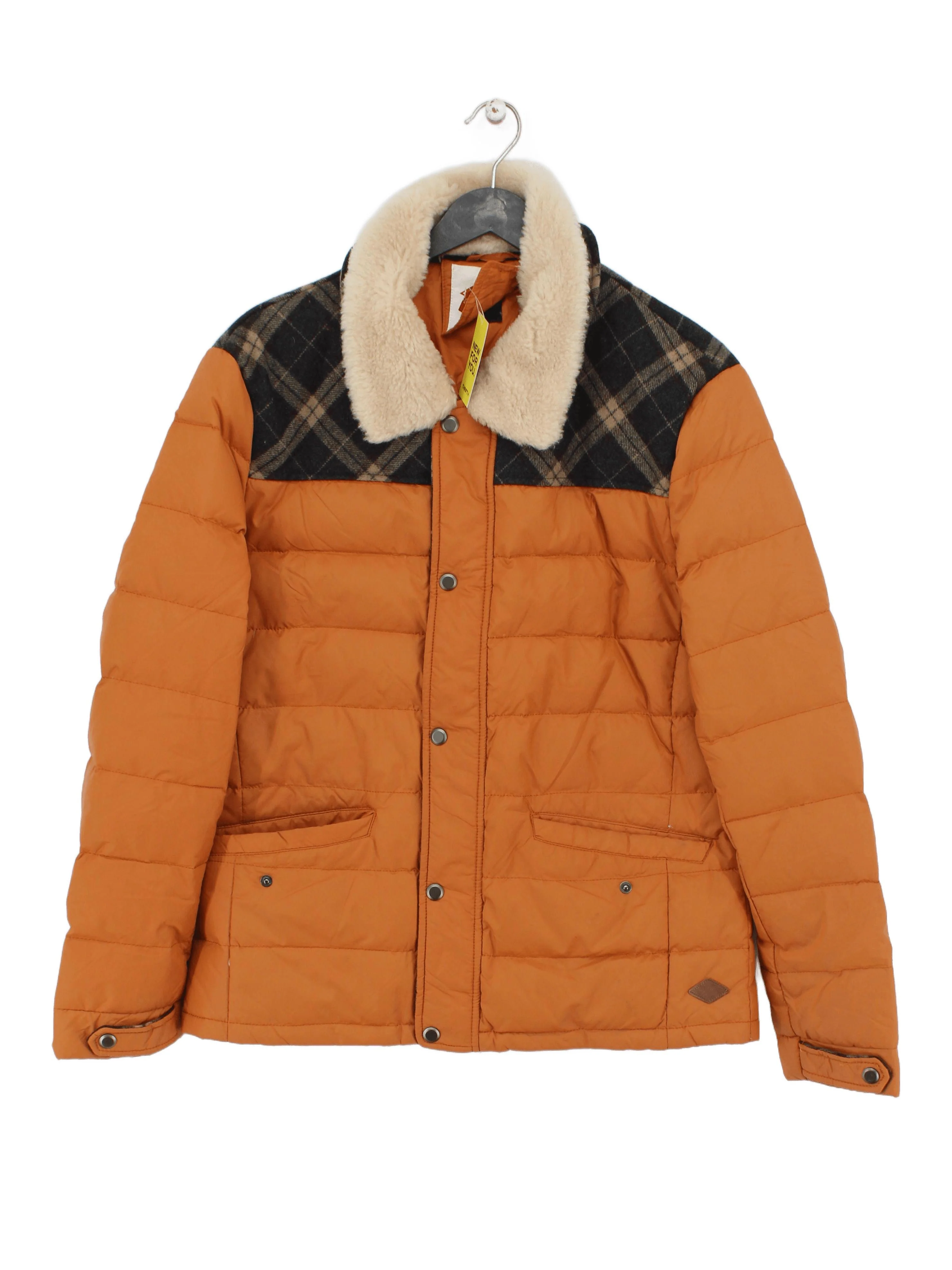 Lee Cooper Men's Coat L Orange Checkered Polyester with Wool Puffer Jacket