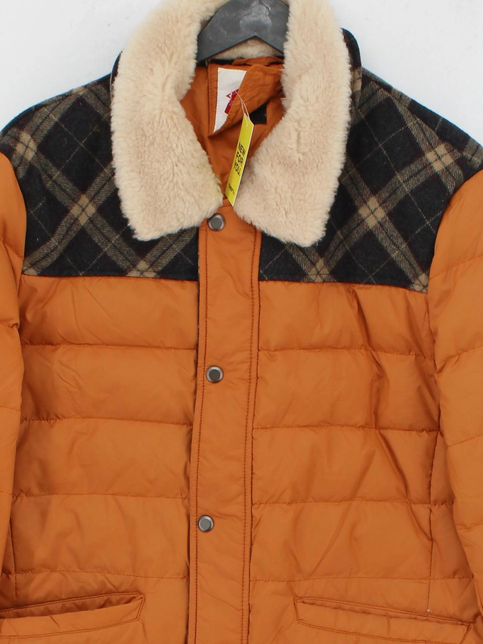 Lee Cooper Men's Coat L Orange Checkered Polyester with Wool Puffer Jacket - Image 3