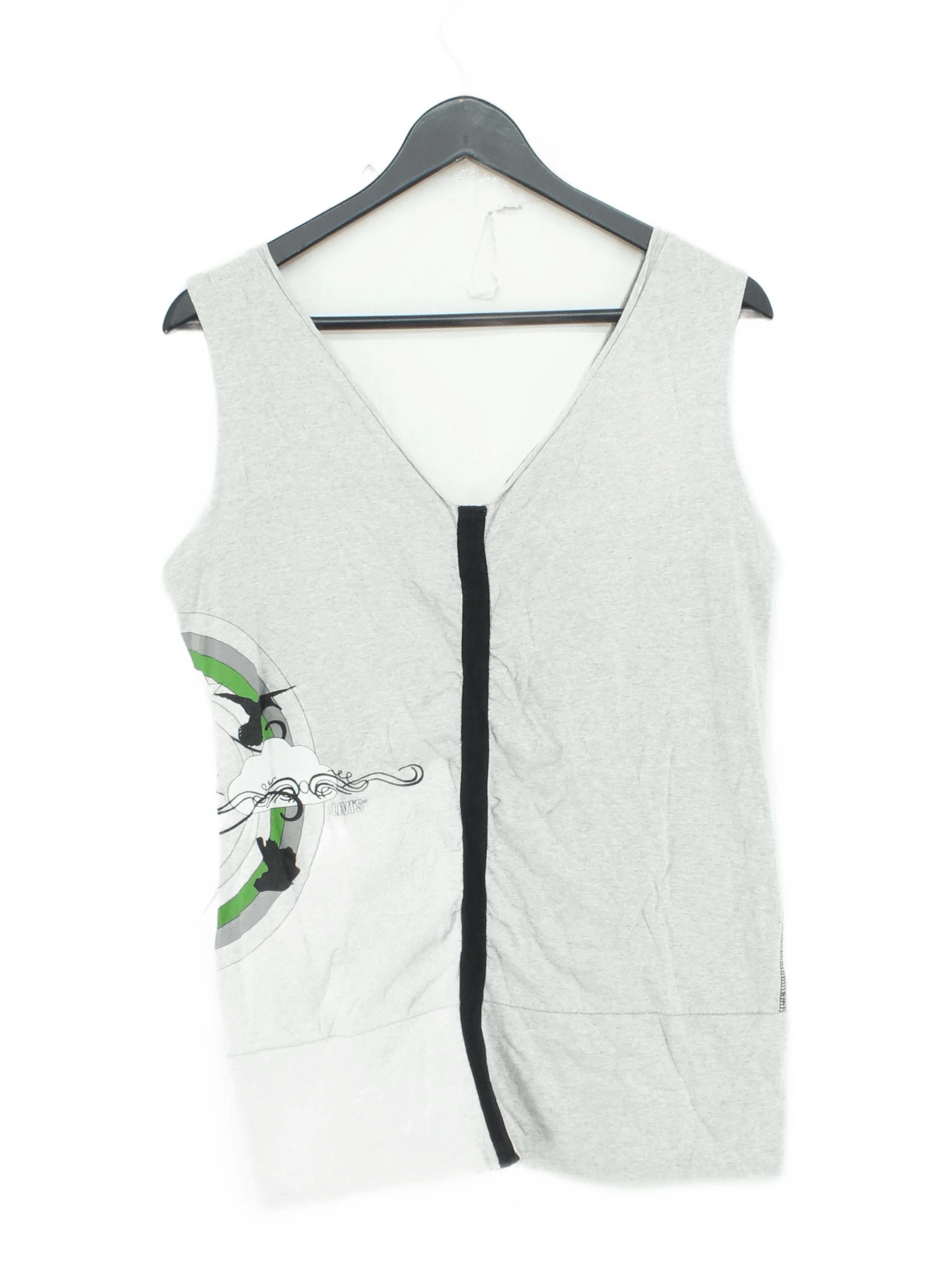 Levi’s Women's T-Shirt M Grey Graphic 100% Cotton Sleeveless V-Neck Basic