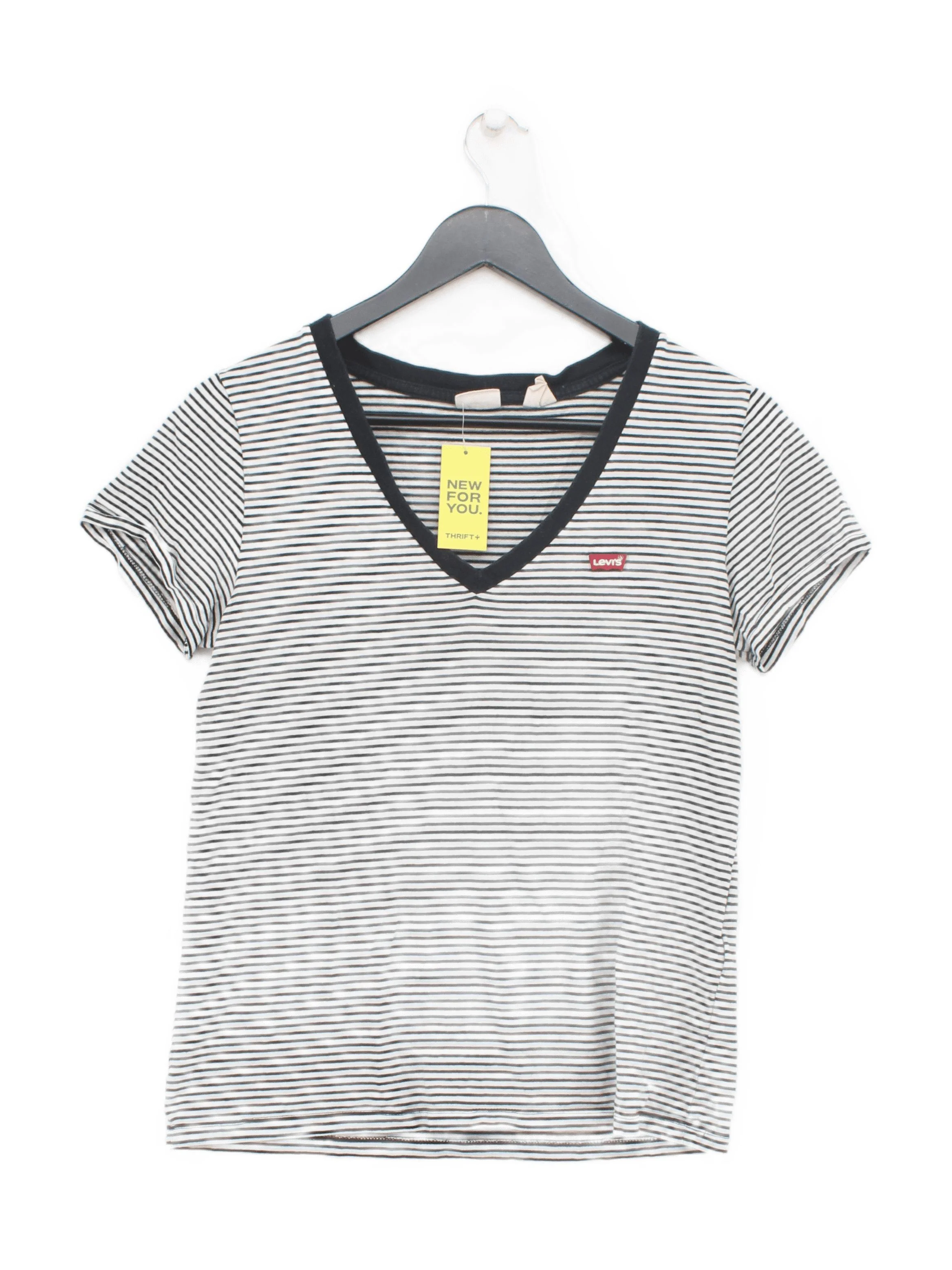 Levi’s Women's T-Shirt S White Striped 100% Cotton Short Sleeve V-Neck Basic