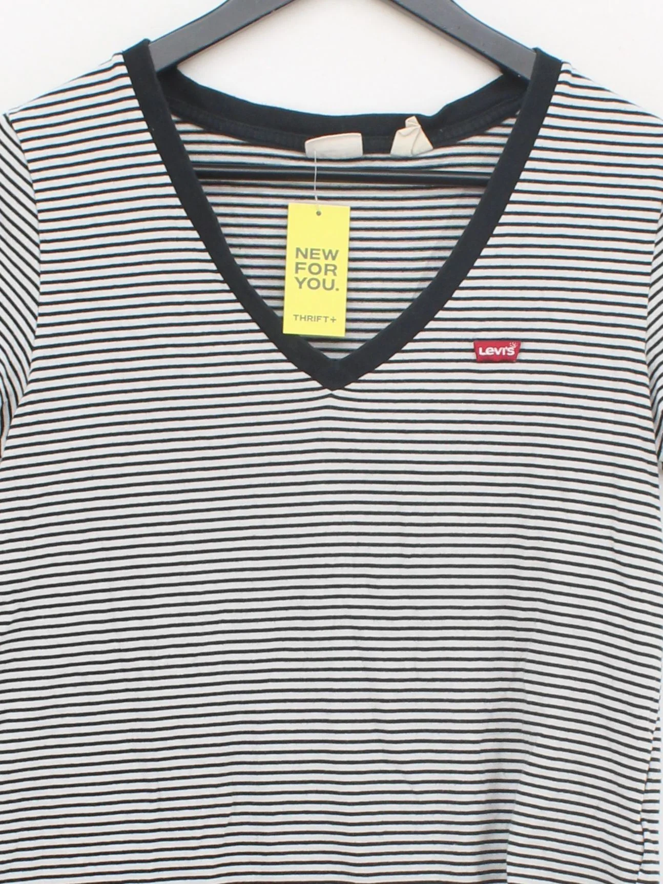 Levi’s Women's T-Shirt S White Striped 100% Cotton Short Sleeve V-Neck Basic - Image 3
