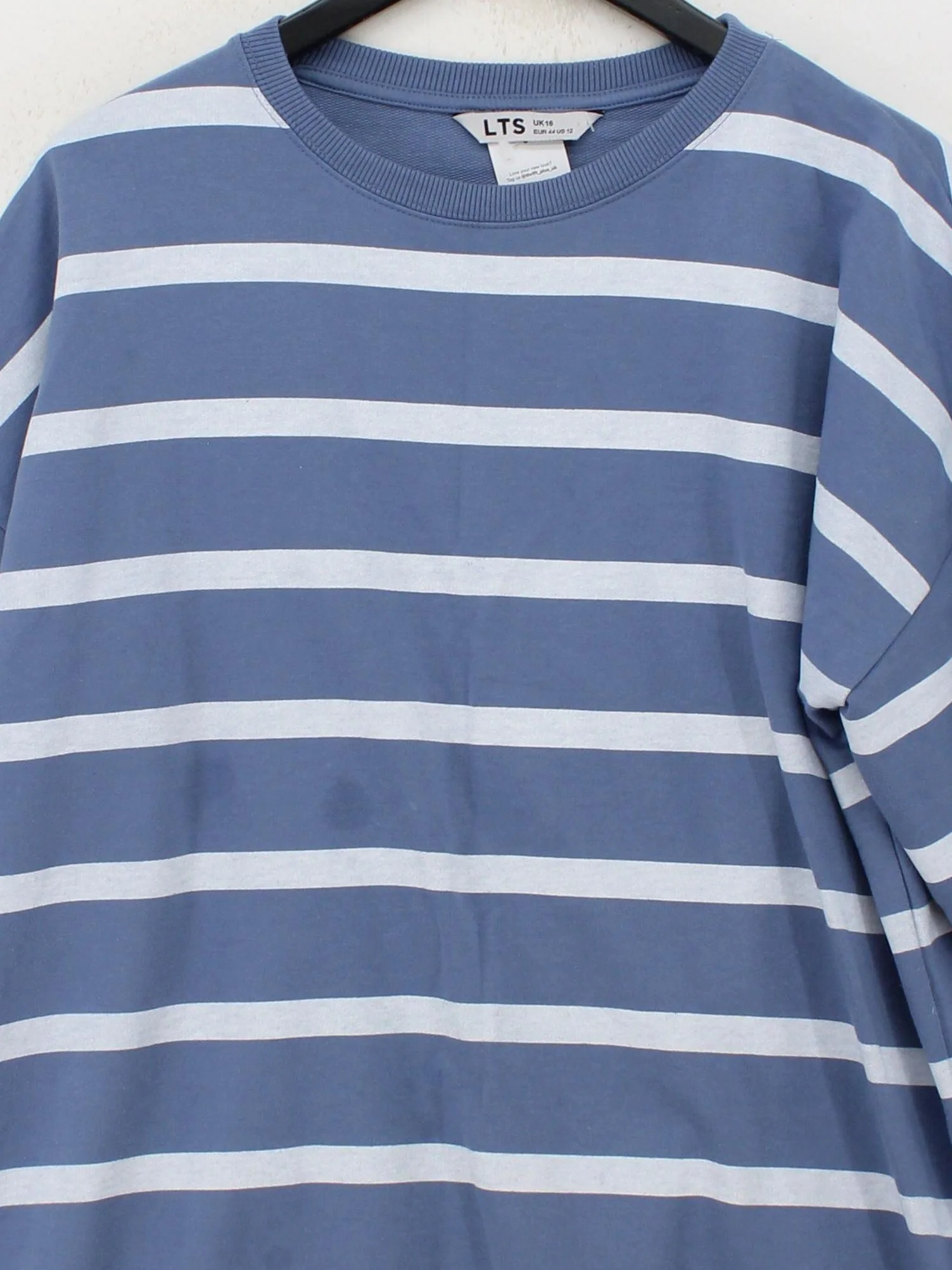 LTS Women's Hoodie UK 16 Blue Striped Cotton with Polyester Pullover - Image 3