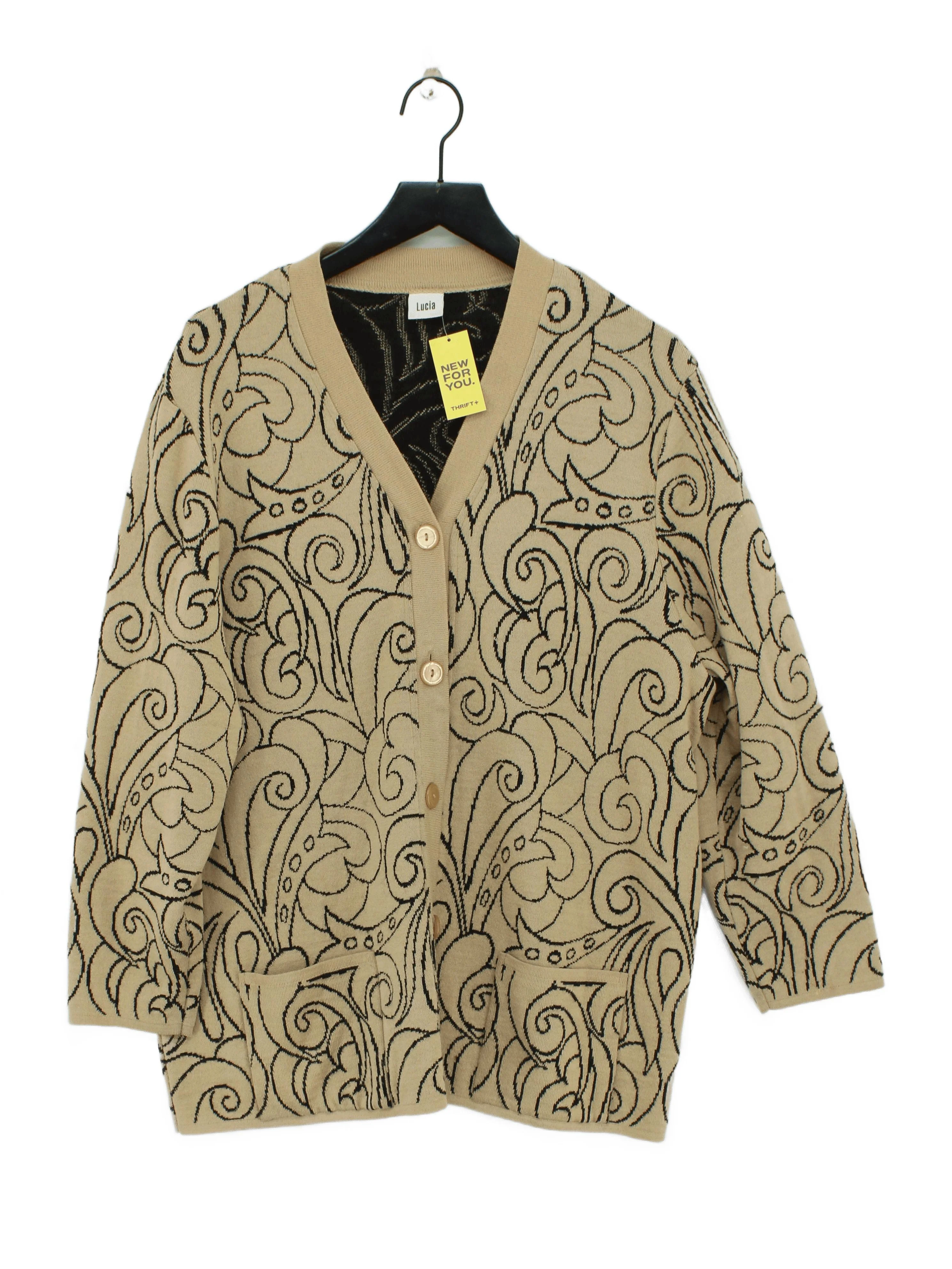 Lucia Women's Cardigan UK 20 Tan Wool with Acrylic V-Neck Cardigan