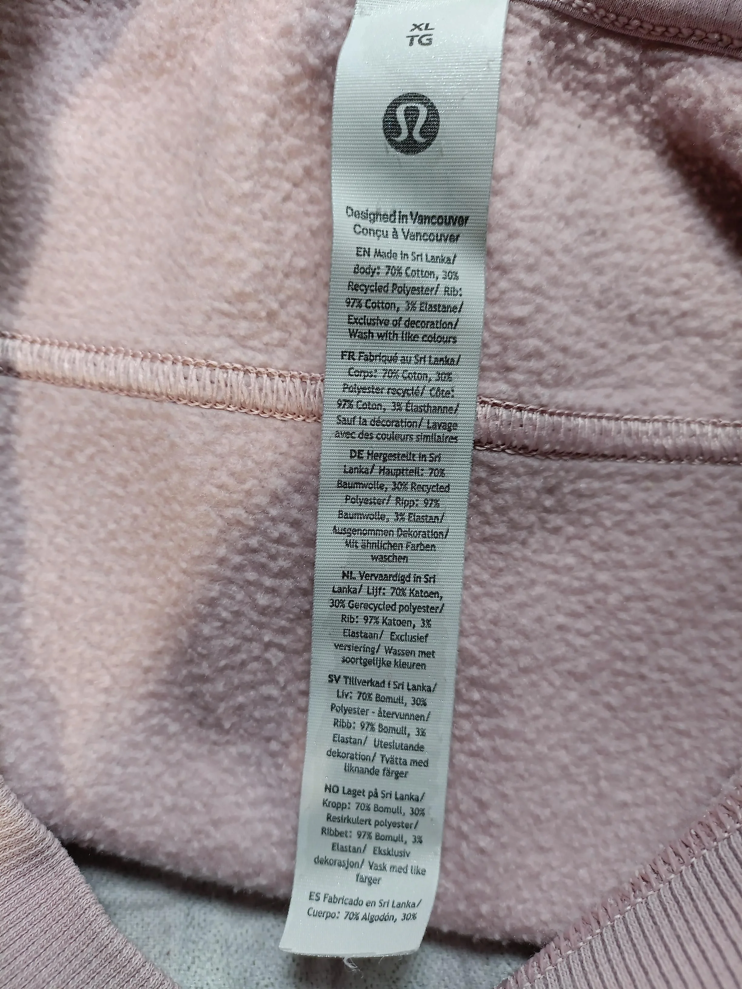 Lululemon Women's Hoodie XL Pink Cotton with Polyester, Elastane Pullover - Image 7