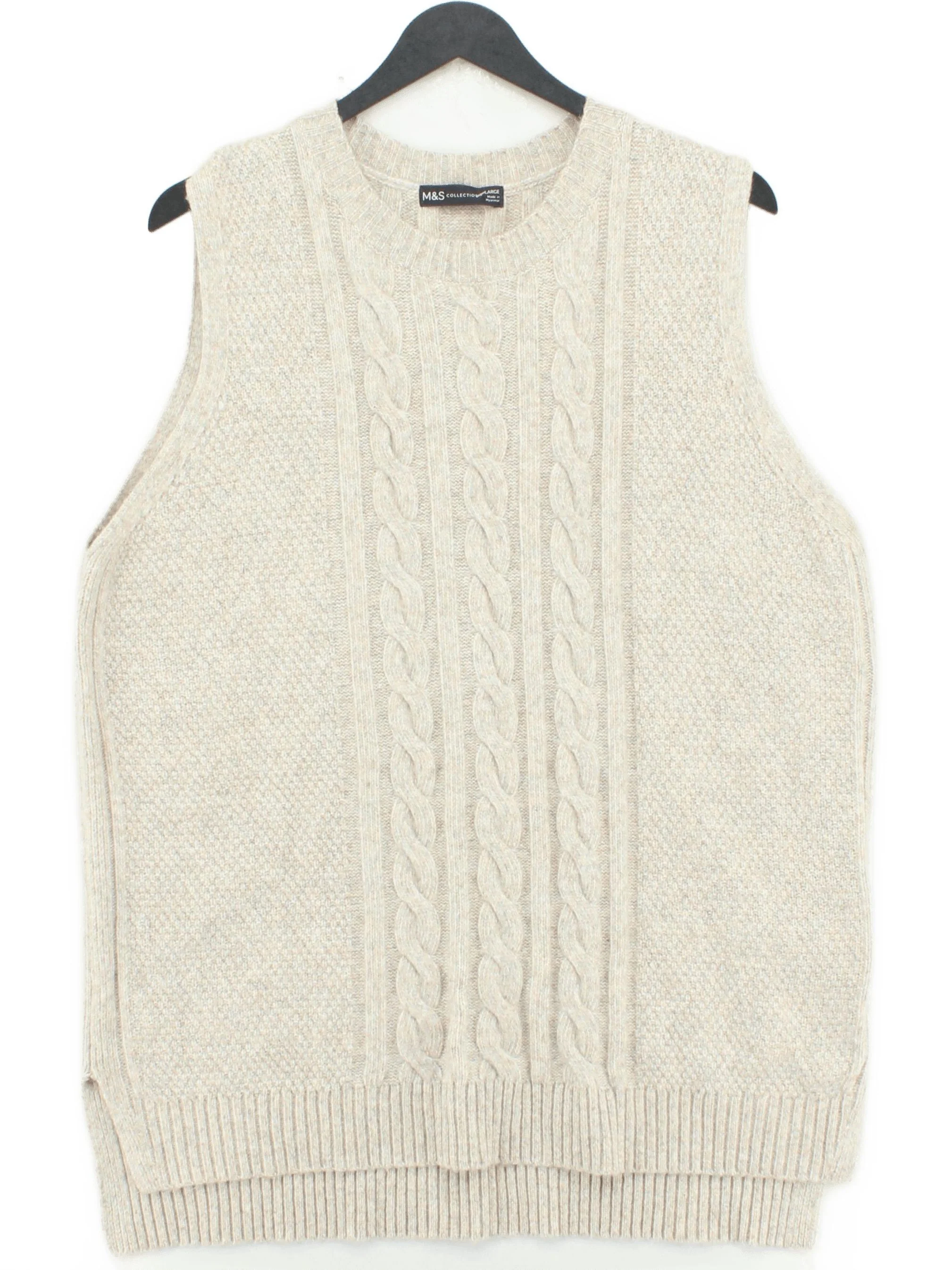M&S Men's Jumper L Cream Polyester with Acrylic, Polyamide Round Neck Vest