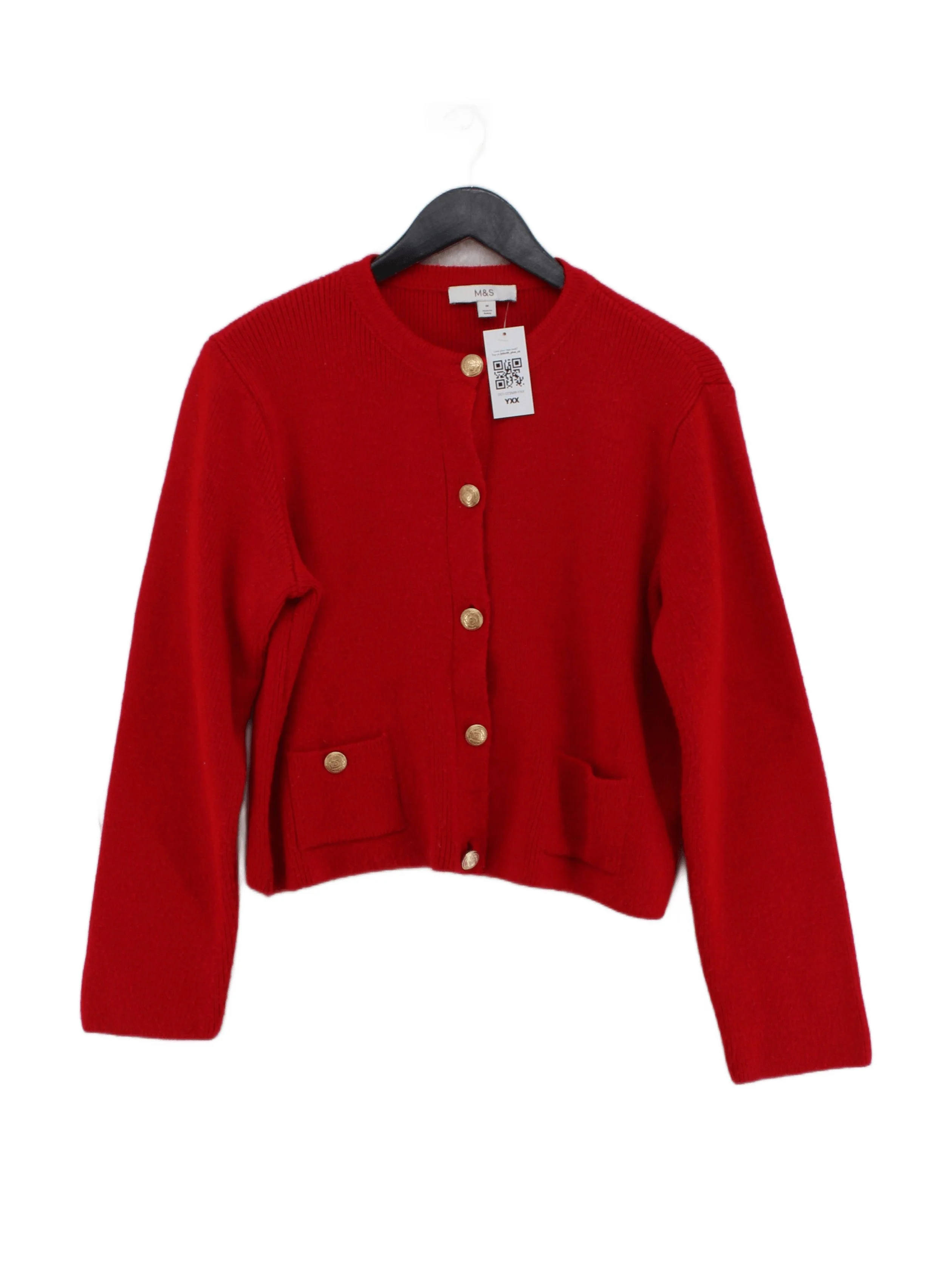 M&S Women's Cardigan M Red Acrylic with Polyamide, Polyester Round Neck Cardigan