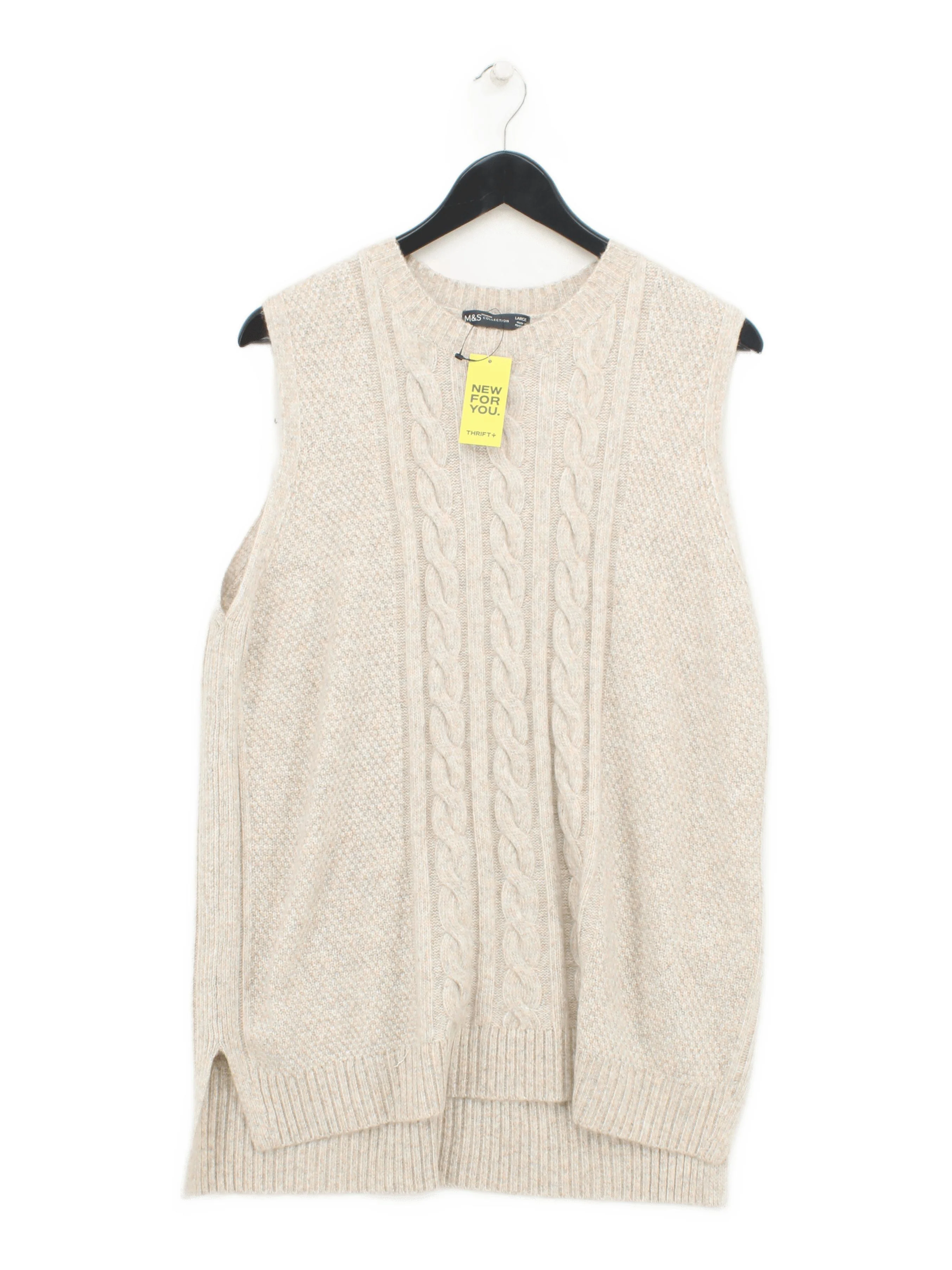 M&S Women's Jumper L Cream Polyester with Acrylic, Polyamide Crew Neck Vest