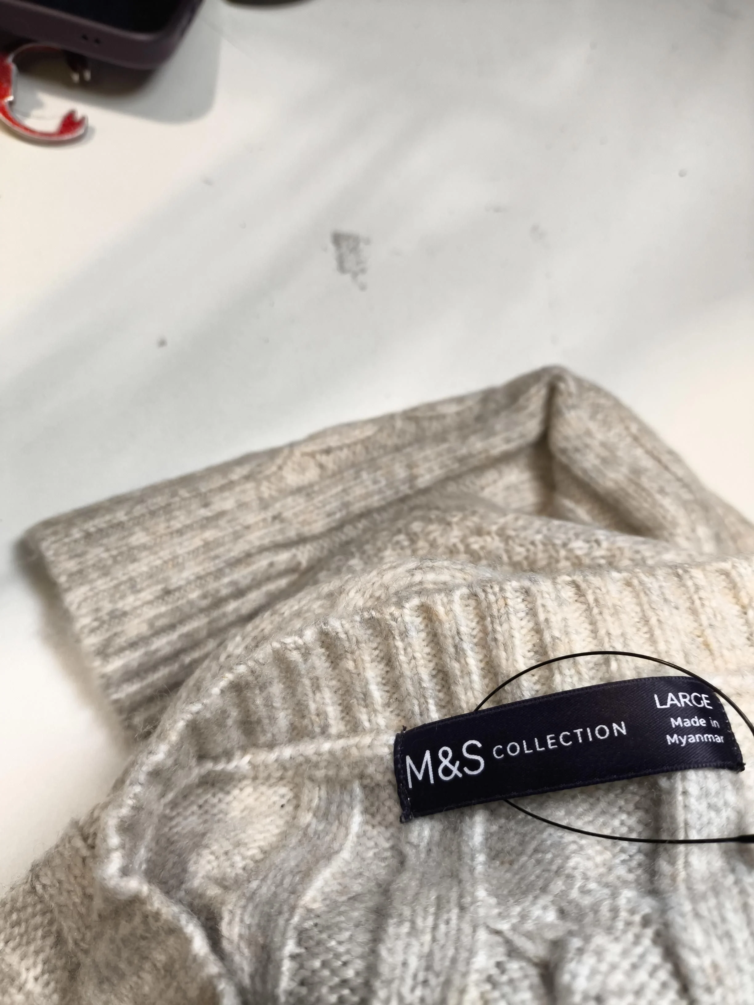 M&S Women's Jumper L Cream Polyester with Acrylic, Polyamide Crew Neck Vest - Image 5