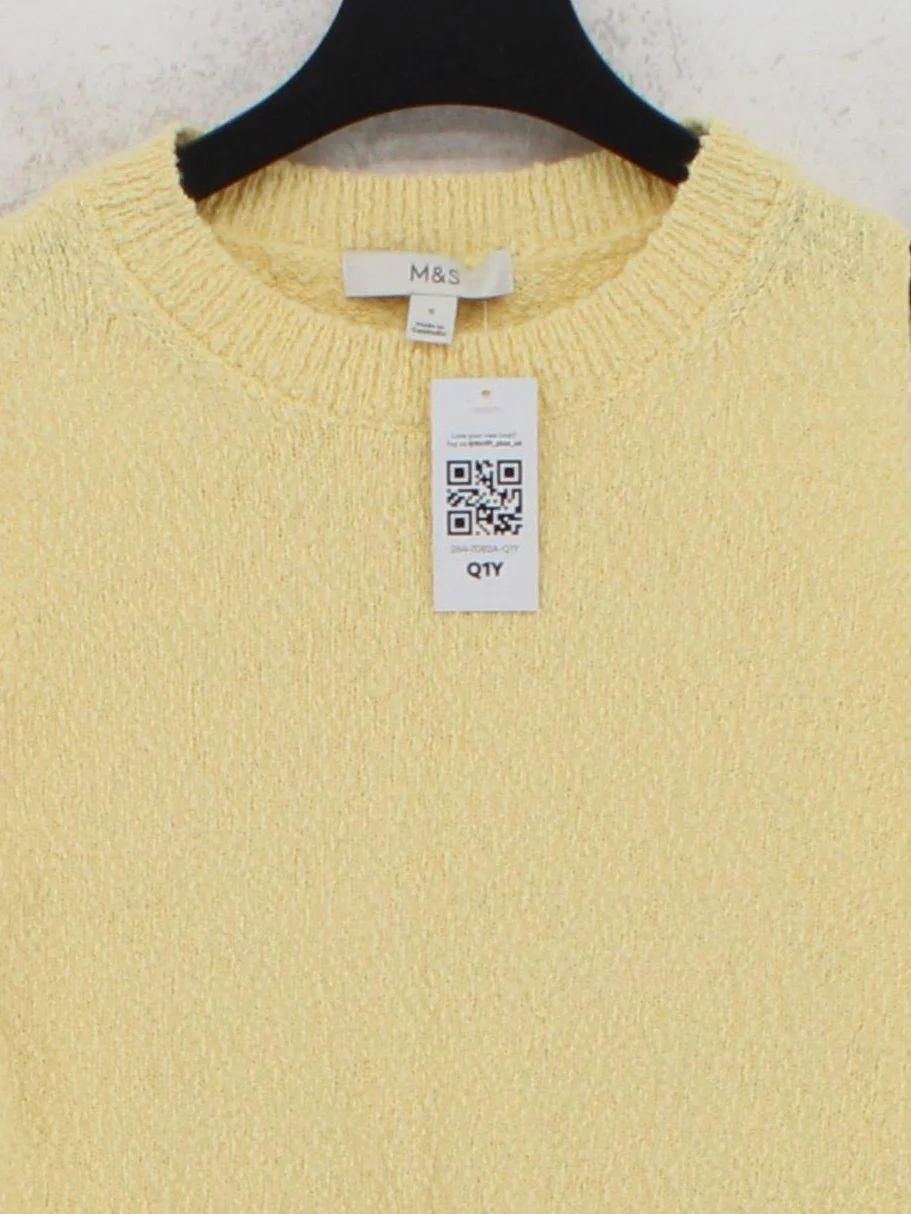 M&S Women's Top S Yellow Cotton with Polyester Sleeveless Round Neck Basic - Image 3