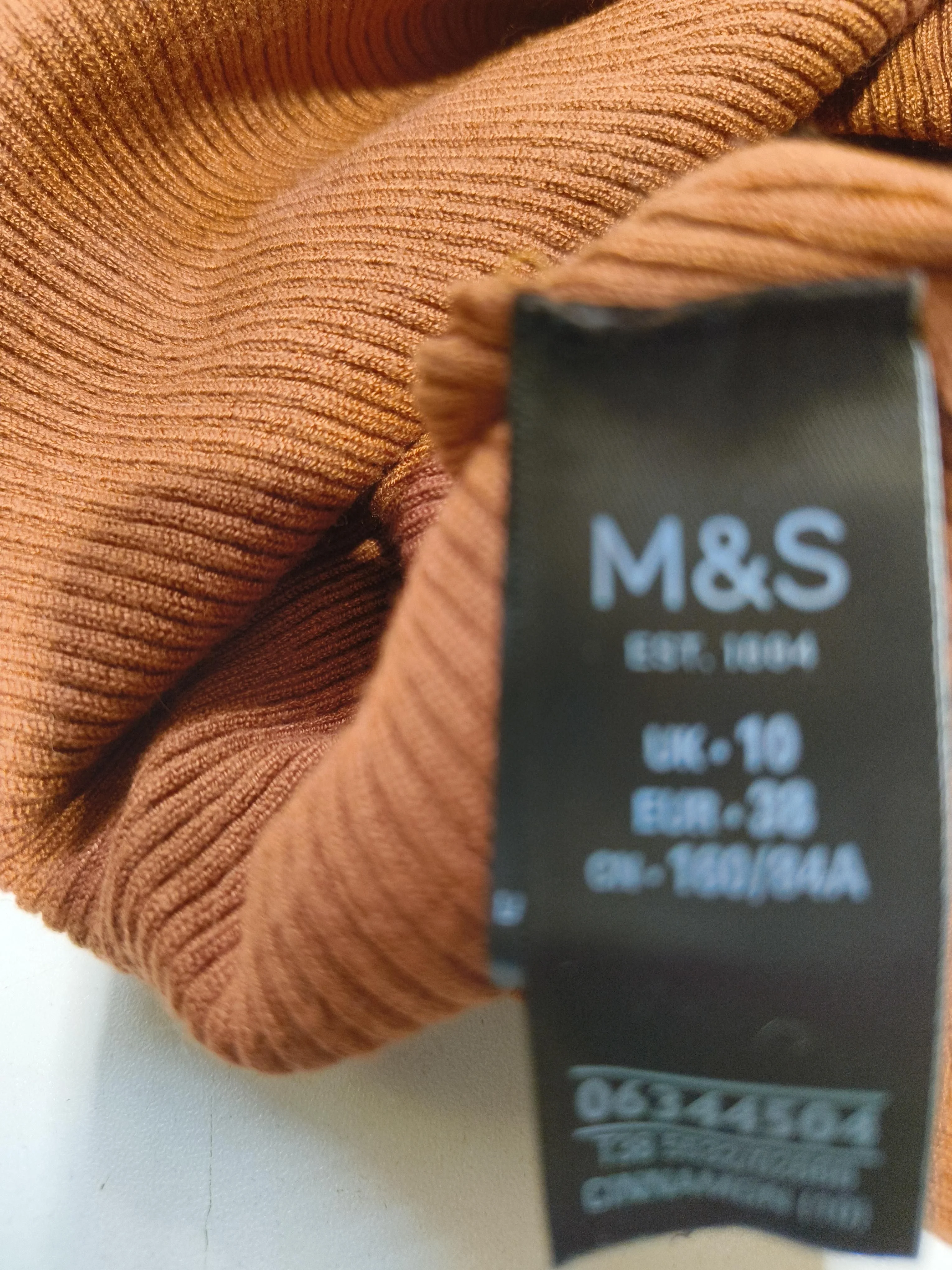 M&S Women's Top UK 10 Tan Viscose with Polyamide Long Sleeve Roll Neck Basic - Image 5
