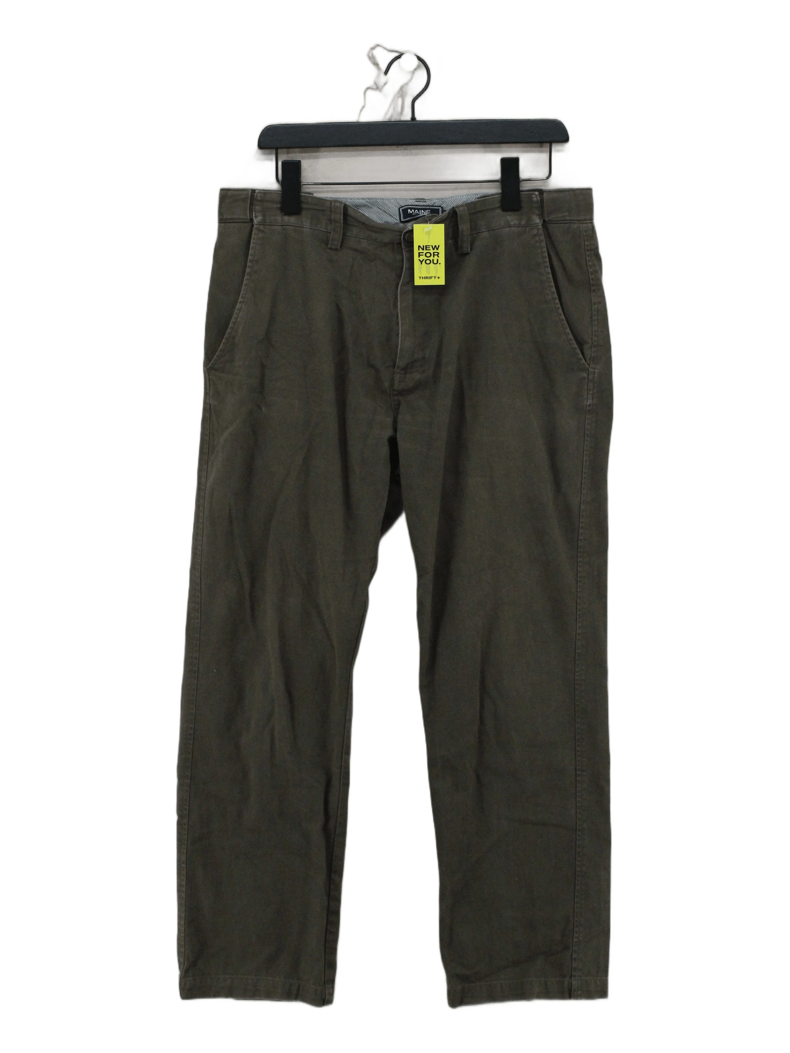 Maine Men's Trousers W 34 in Green 100% Cotton Straight Chino