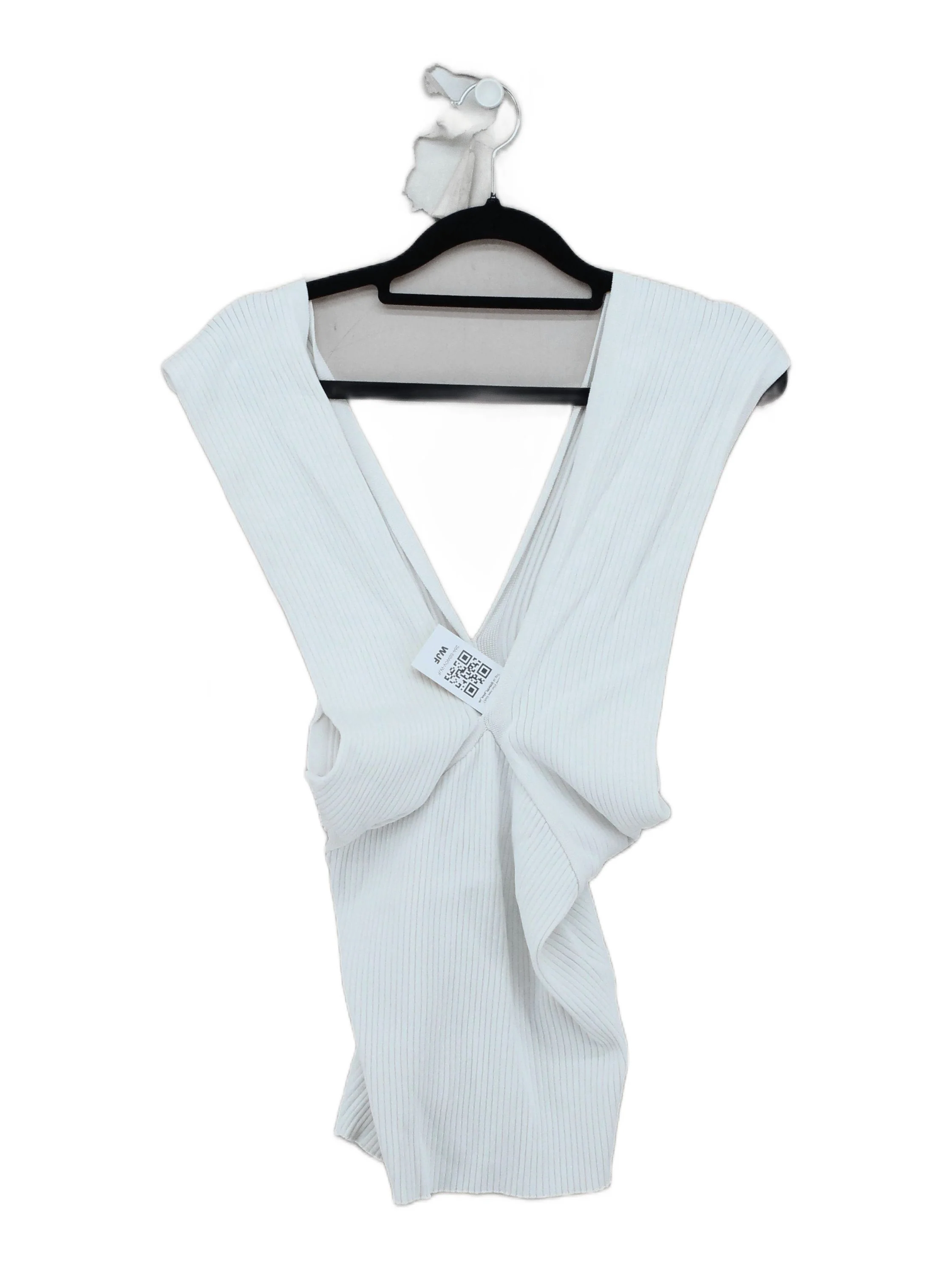Maje Women's Top S White Viscose with Polyamide Sleeveless V-Neck Basic