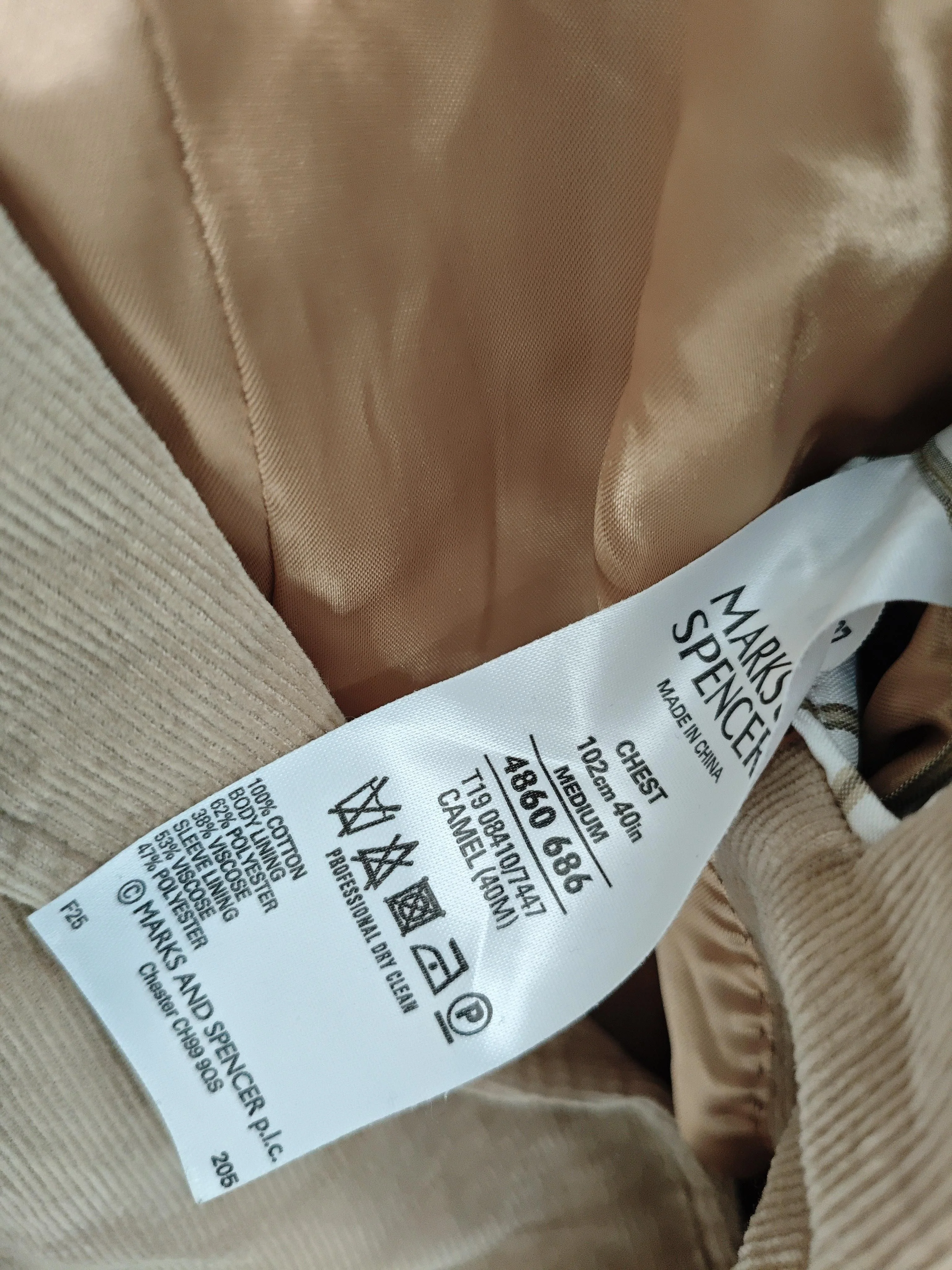 Marks & Spencer Men's Blazer M Tan Cotton with Polyester, Viscose Overcoat - Image 7