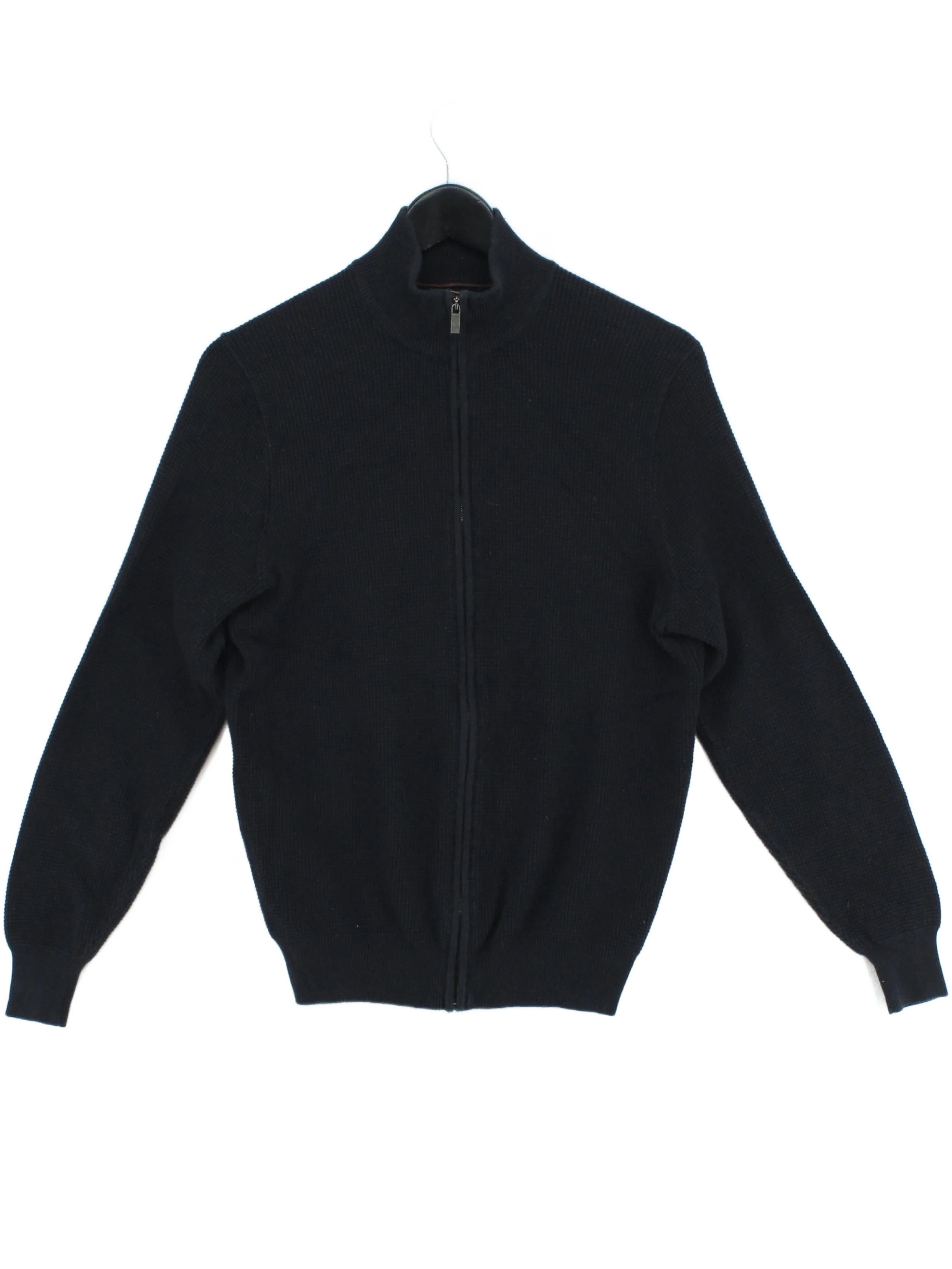 Massimo Dutti Men's Jumper M Blue Cotton with Cashmere High Neck Pullover