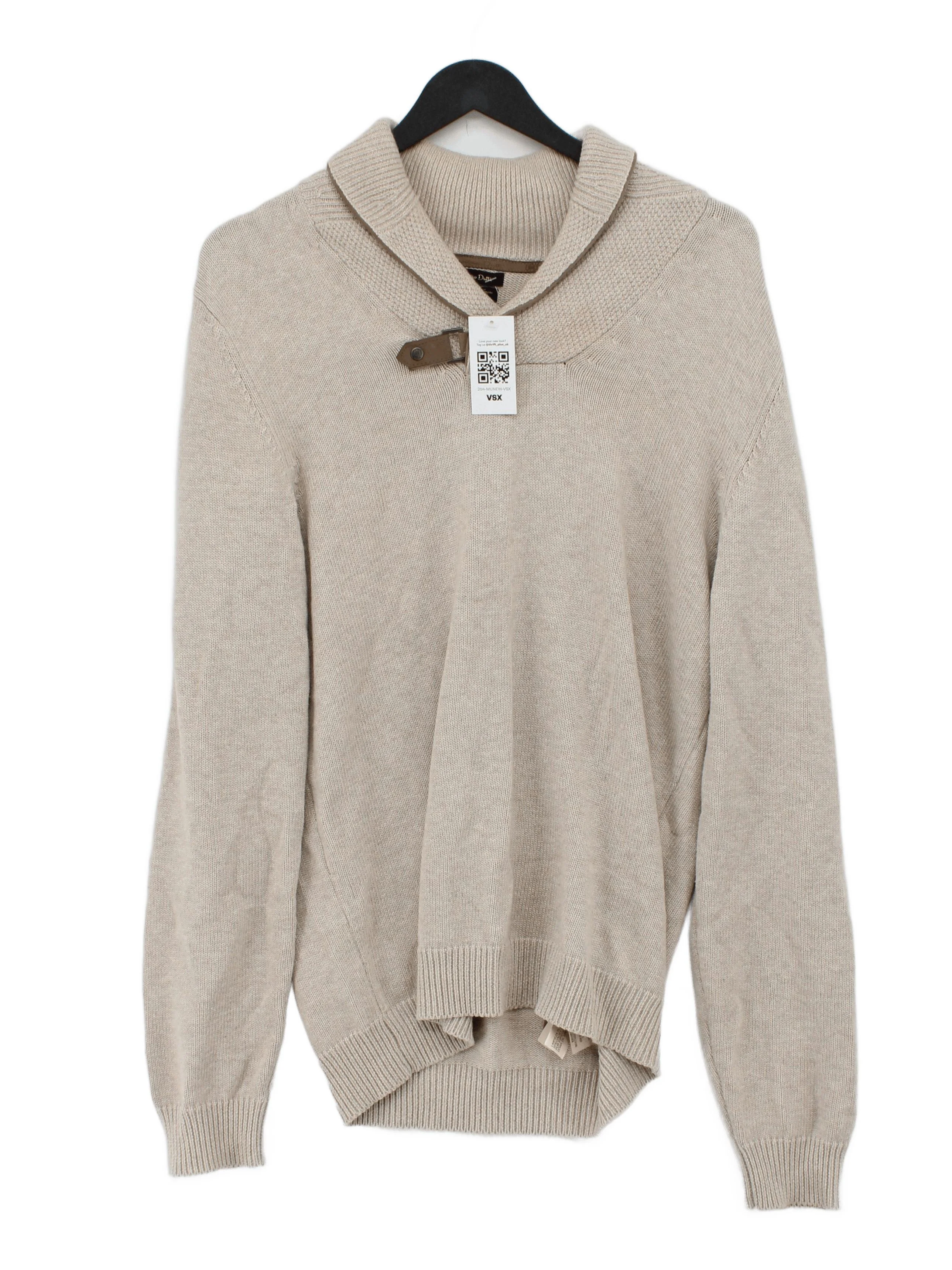 Massimo Dutti Men's Jumper M Cream Cotton with Cashmere Collared Pullover