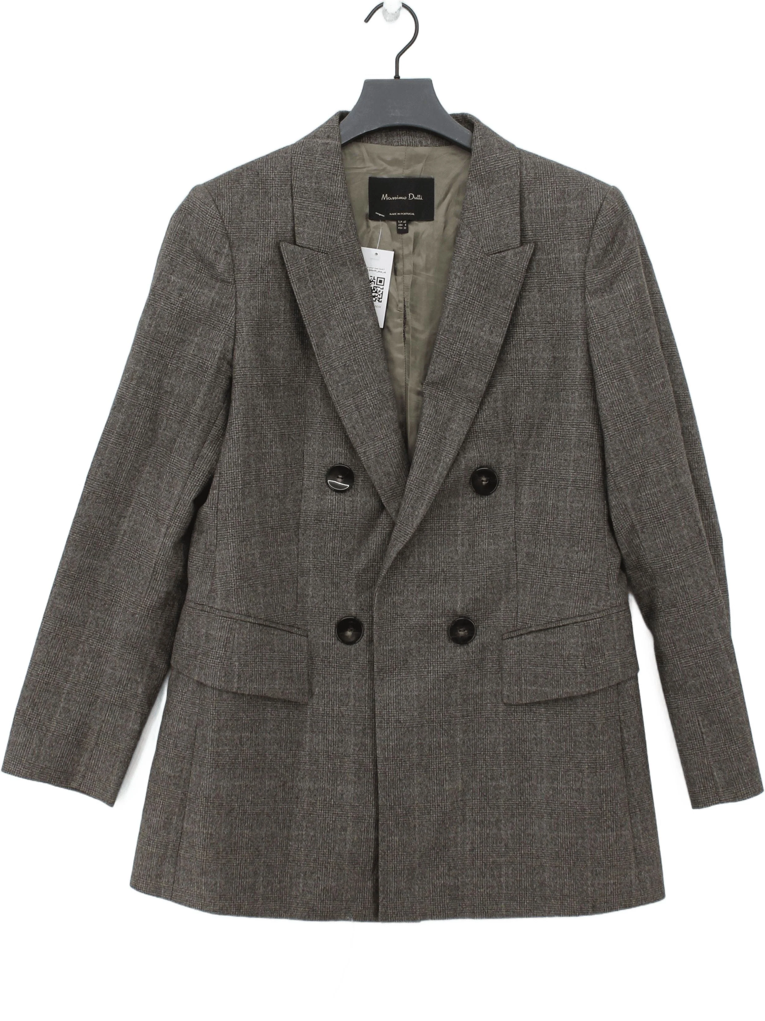 Massimo Dutti Women's Blazer UK 12 Grey Wool with Viscose Overcoat