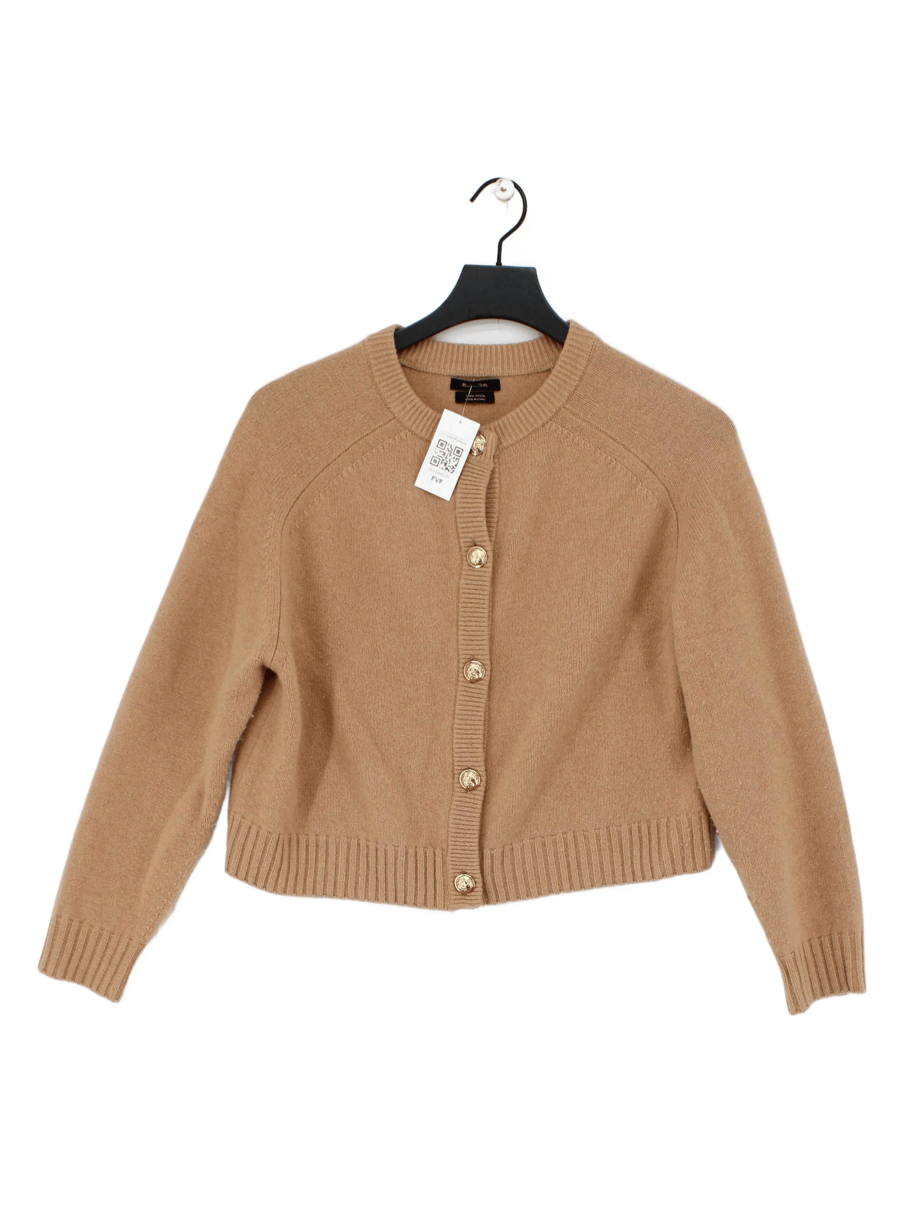 Massimo Dutti Women's Cardigan XS Tan 100% Wool Round Neck Cardigan