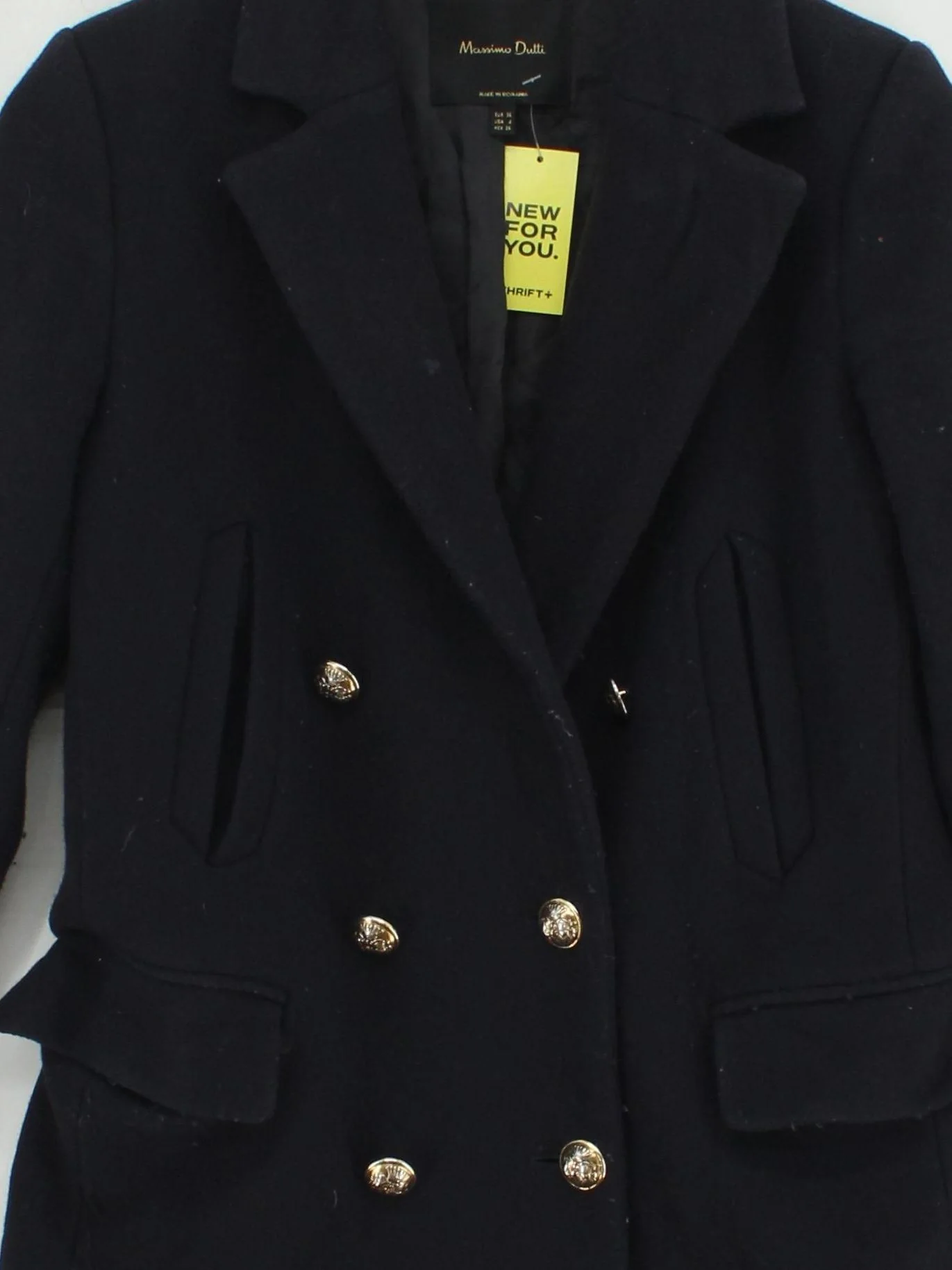 Massimo Dutti Women's Coat UK 8 Black Wool with Viscose Pea Coat - Image 3