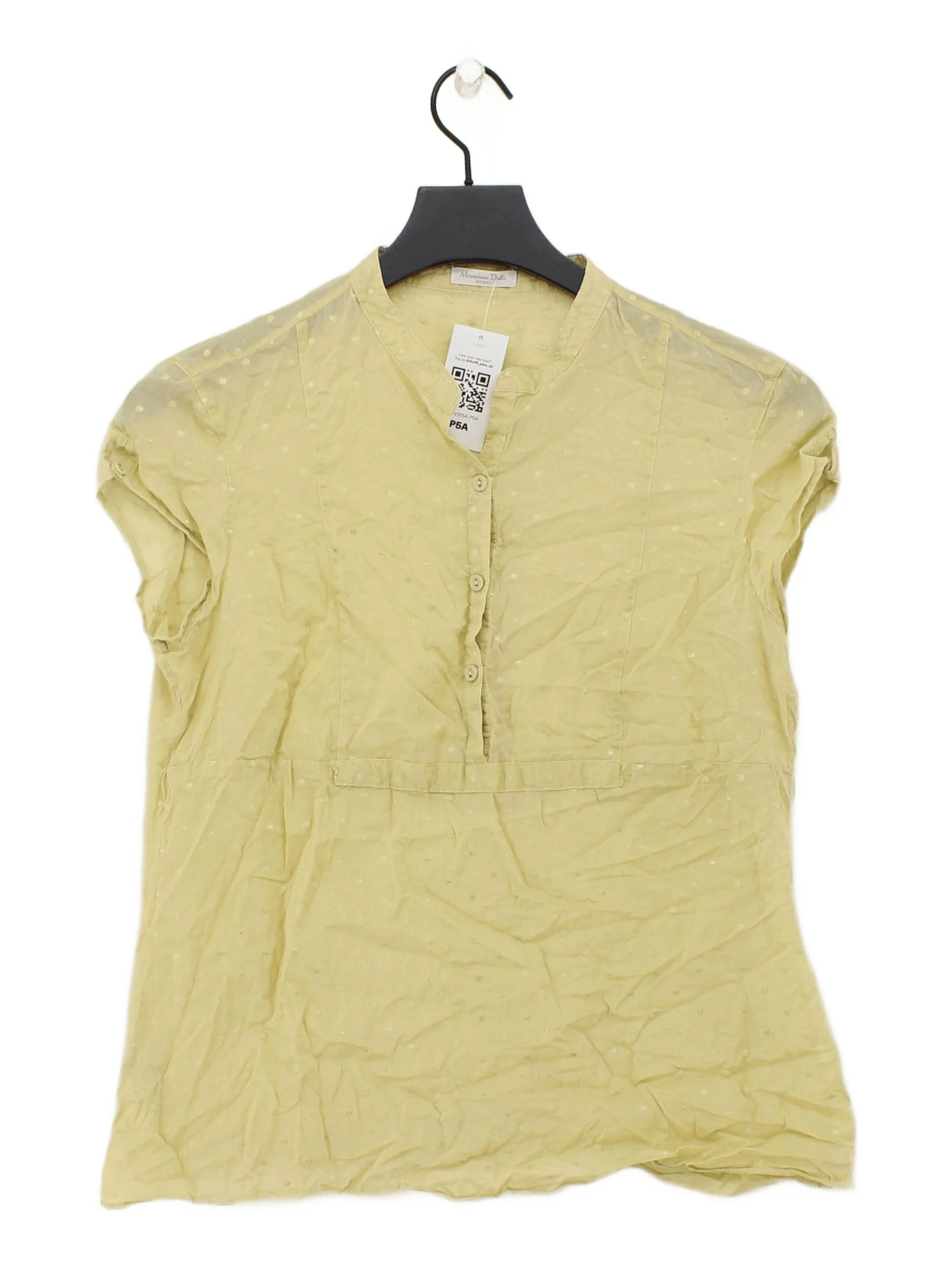 Massimo Dutti Women's Shirt UK 12 Yellow 100% Cotton Short Sleeve Collared Basic