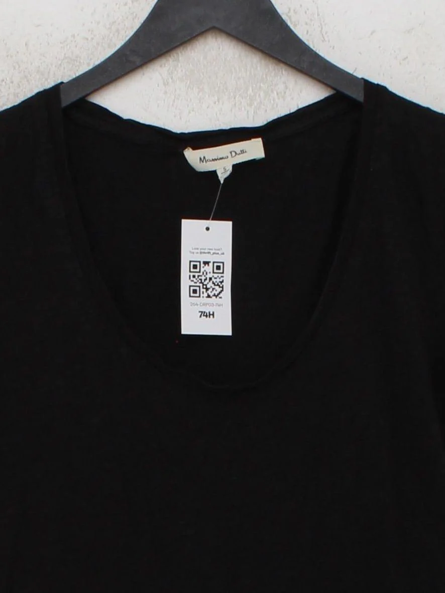 Massimo Dutti Women's T-Shirt S Black Cotton with Viscose Basic - Image 3