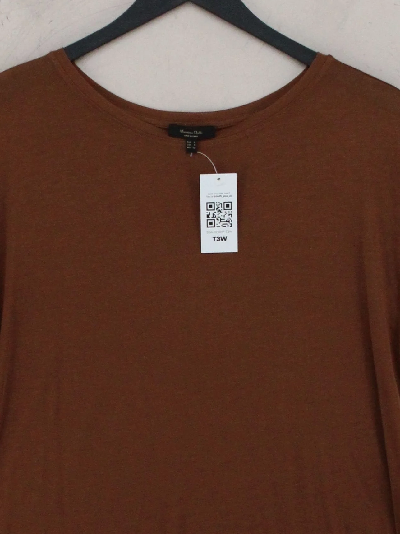 Massimo Dutti Women's T-Shirt S Brown Viscose with Silk Basic - Image 3