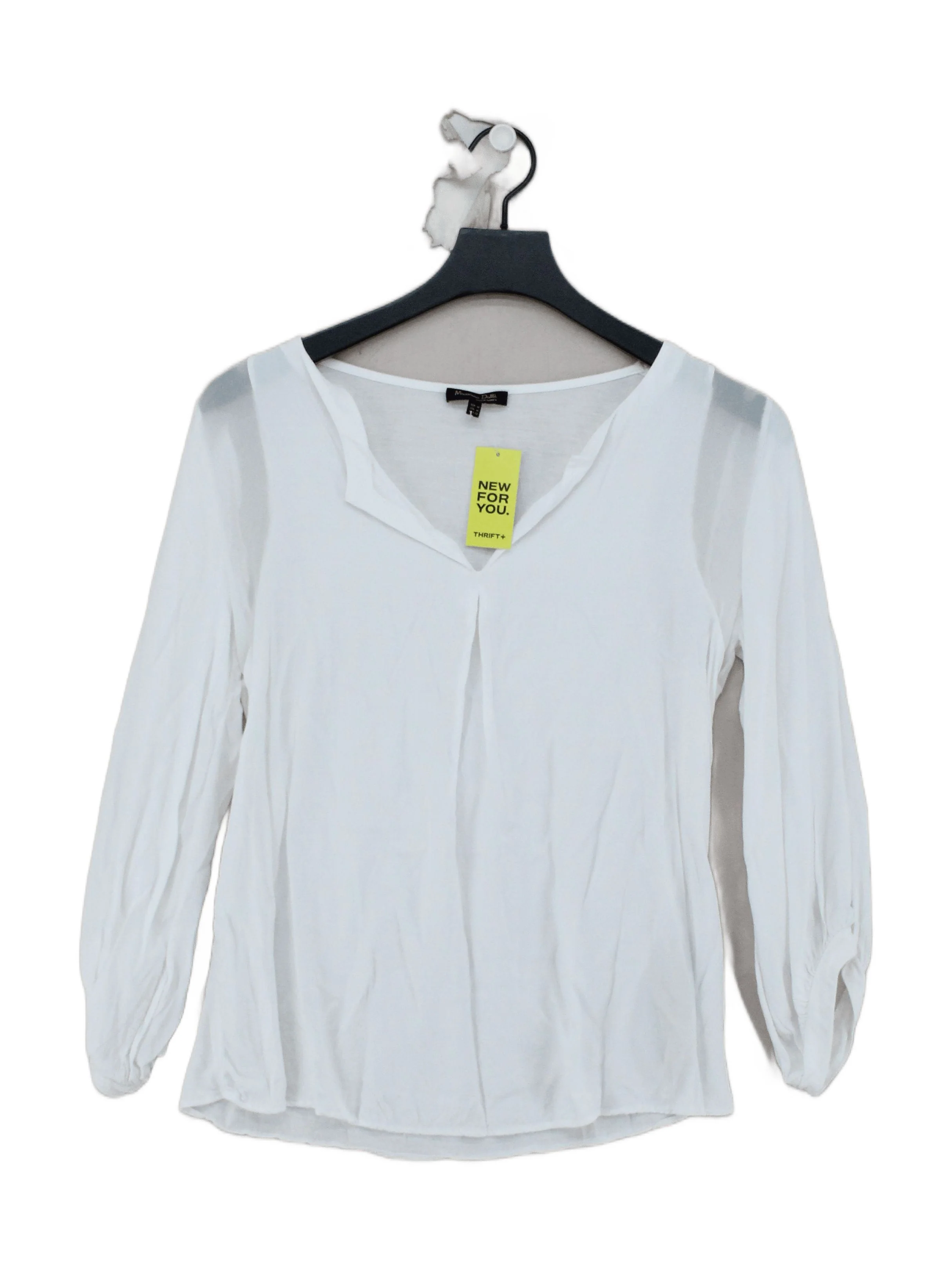 Massimo Dutti Women's Top M White 100% Viscose Long Sleeve V-Neck Basic